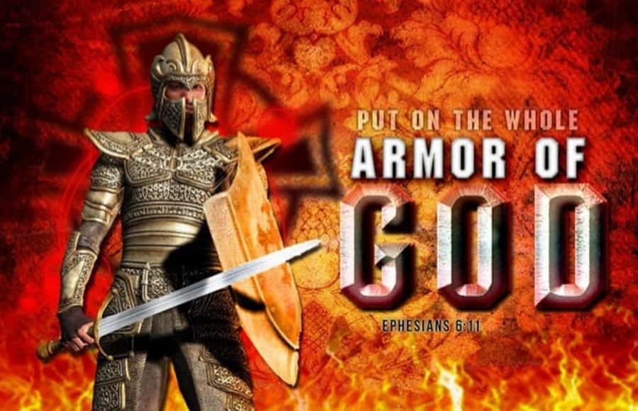 Armor Of God, fiery red and orange background, ornate silver armor, SD Desktop Wallpaper