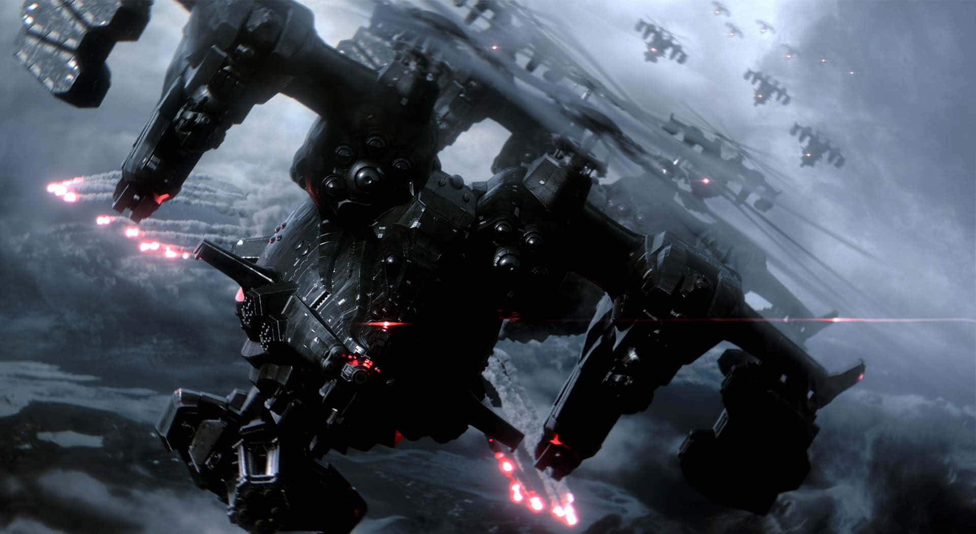 Armored Core 6, fierce battle scene, massive black mech, Full HD Desktop Wallpaper