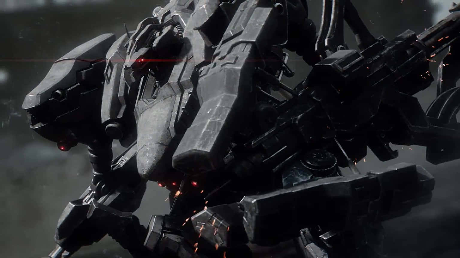 Armored Core, dark gray, glowing red eyes, HD Desktop Wallpaper