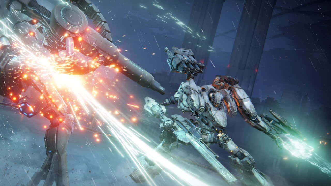 Armored Core, giant mechs, snowy battlefield, HD Desktop Wallpaper