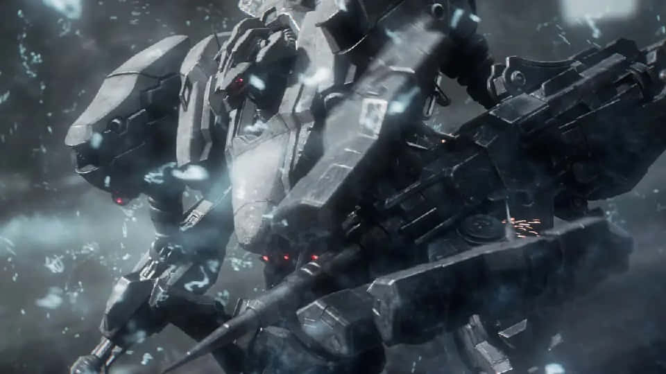 Armored Core, gray mech, glowing red eyes, SD Desktop Wallpaper
