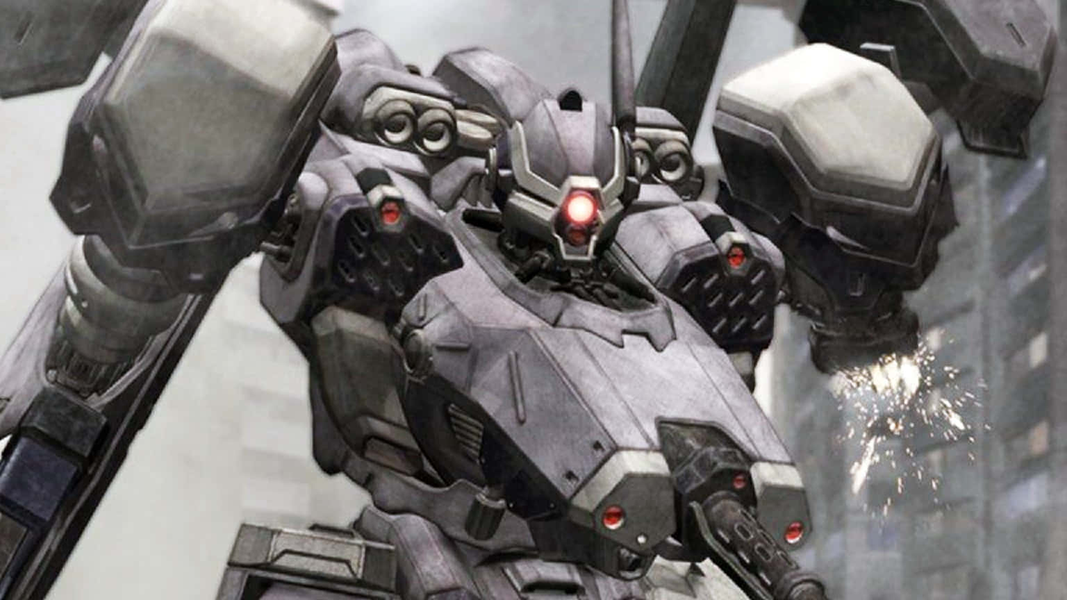 Armored Core, gray mech, glowing red eyes, HD Desktop Wallpaper