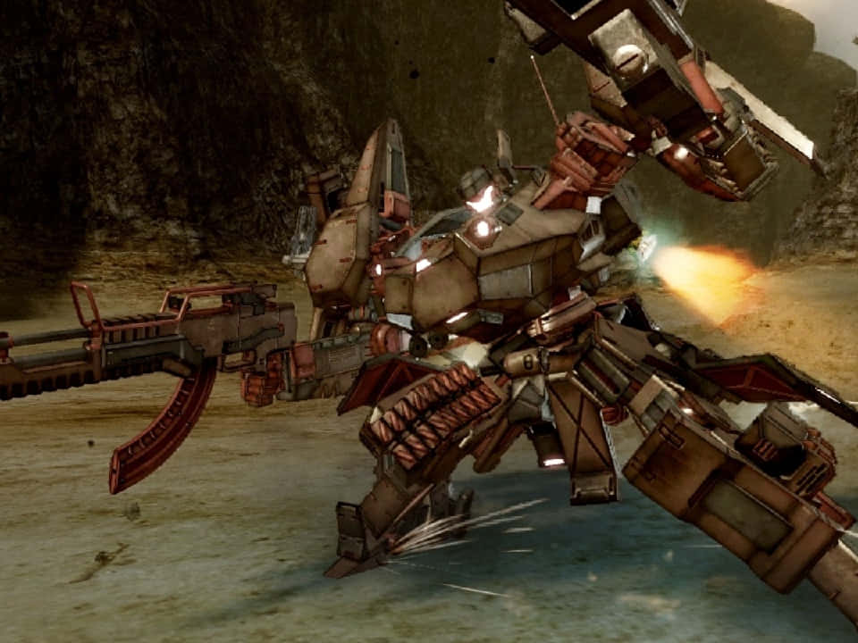 Armored Core, mech, bright orange weapon, SD Desktop Wallpaper