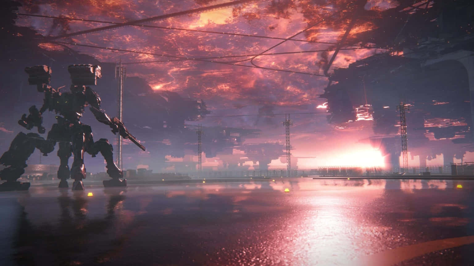 Armored Core, mech, sunset, HD Desktop Wallpaper