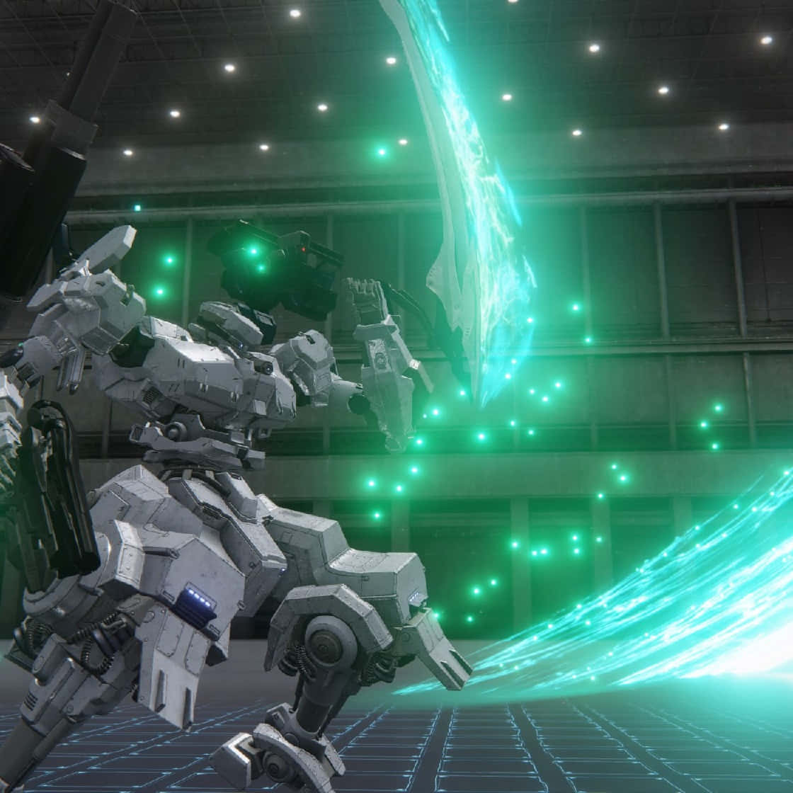 Armored Core, white mech, glowing green energy sword, SD Desktop Wallpaper