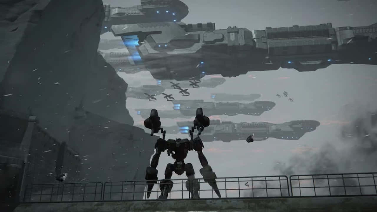 Armored Core, mech, floating warships, HD Desktop Wallpaper