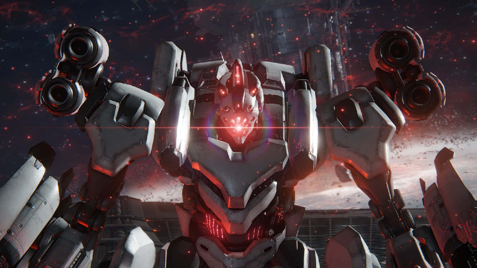 Armored Core, silver and red mech, cosmic battlefield, HD Desktop Wallpaper
