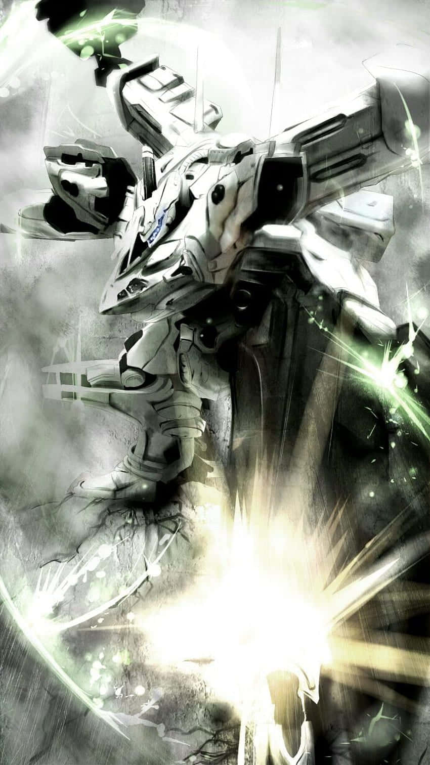 Armored Core, white and black mech, blinding green energy blast, HD Phone Wallpaper