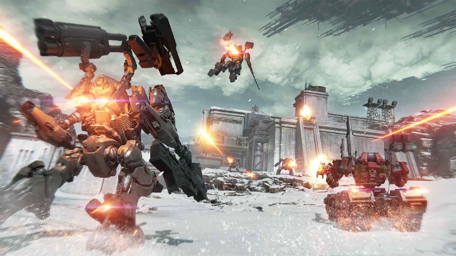 Armored Core, mech battle, snowscape, HD Desktop Wallpaper