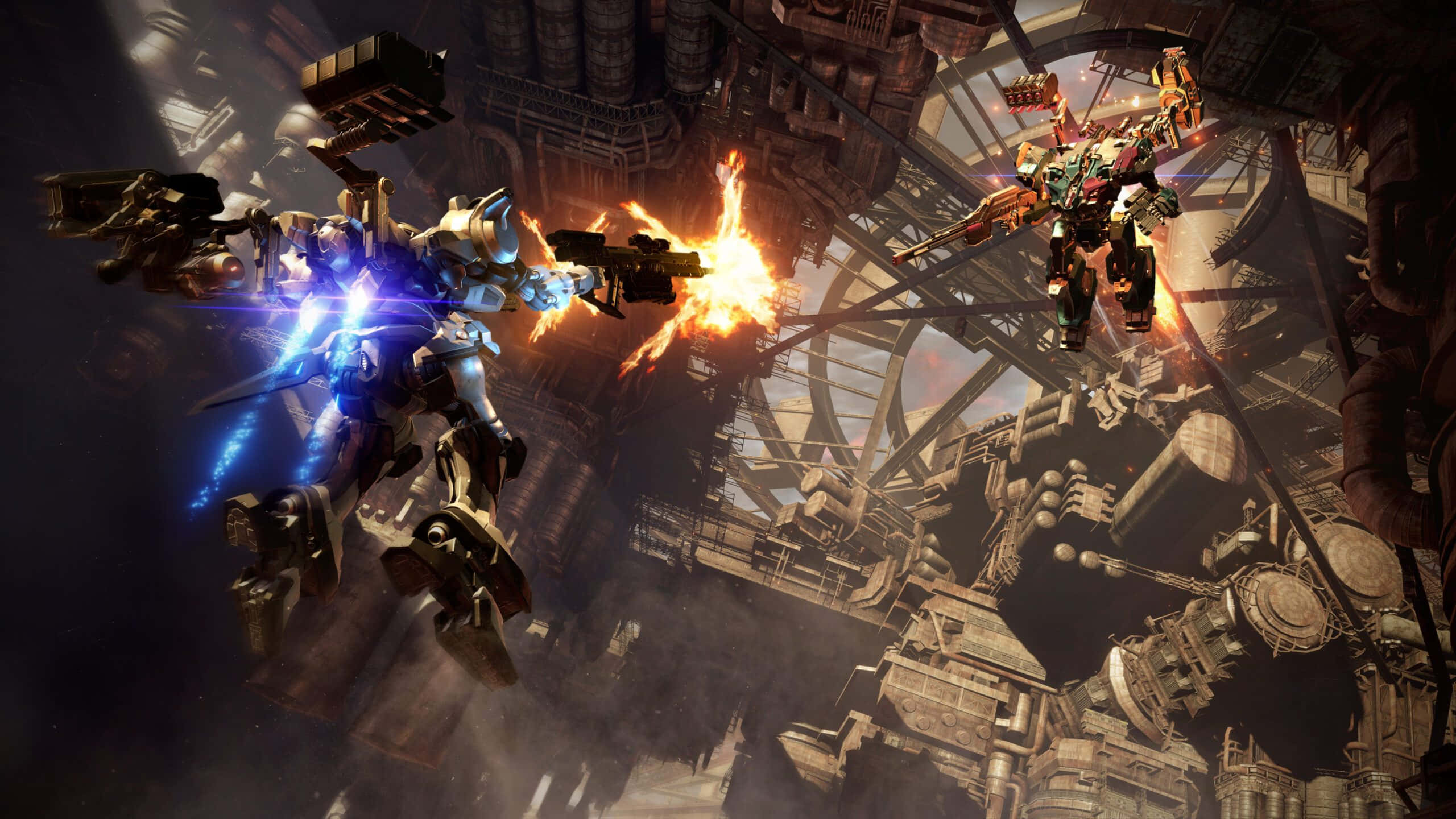 Armored Core 6, mech, fiery explosions, 2K Desktop Wallpaper