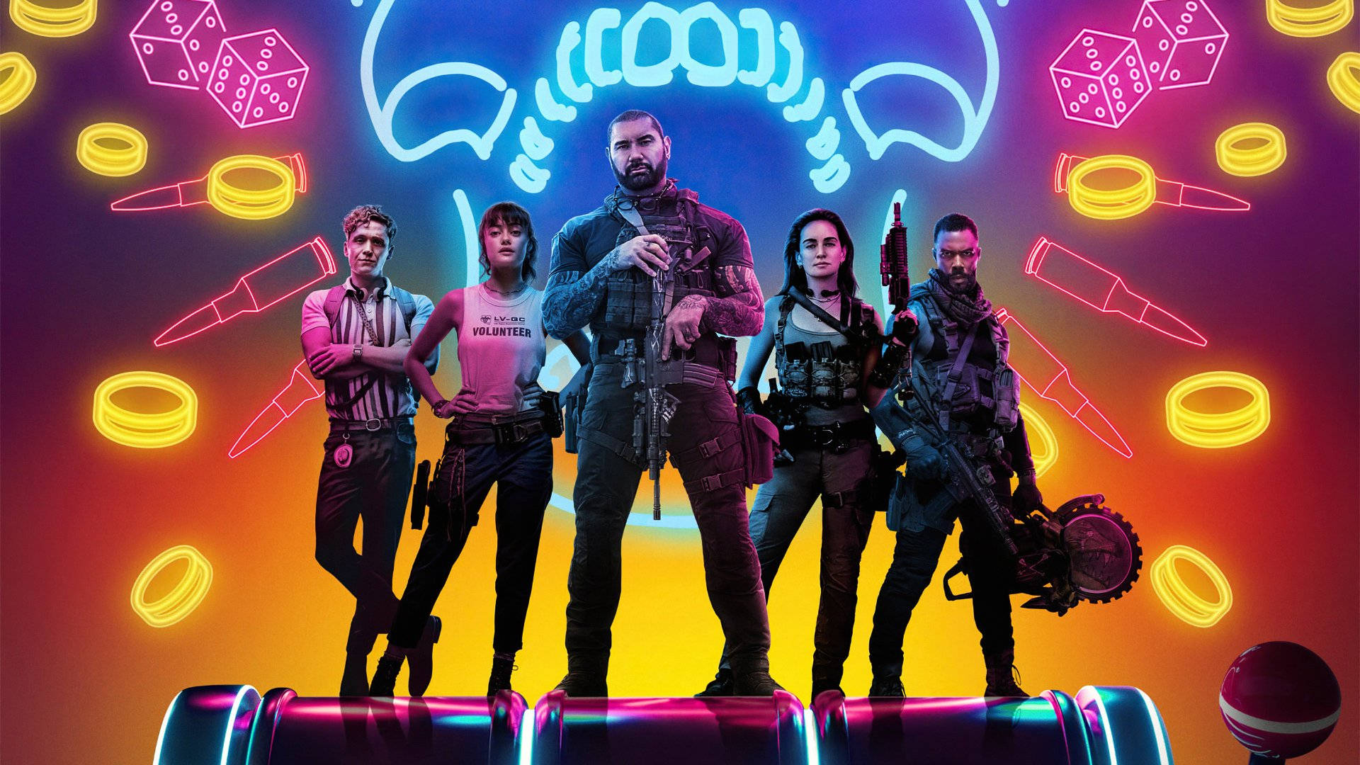 Army of the Dead, neon backdrop, skulls, Full HD Desktop Wallpaper