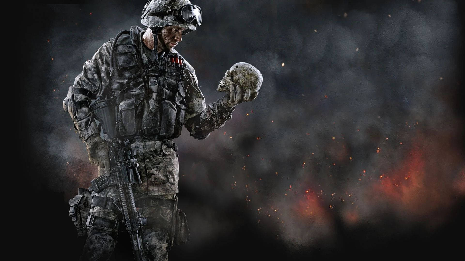 Army of the dead, skull, full combat gear, Full HD Desktop Wallpaper