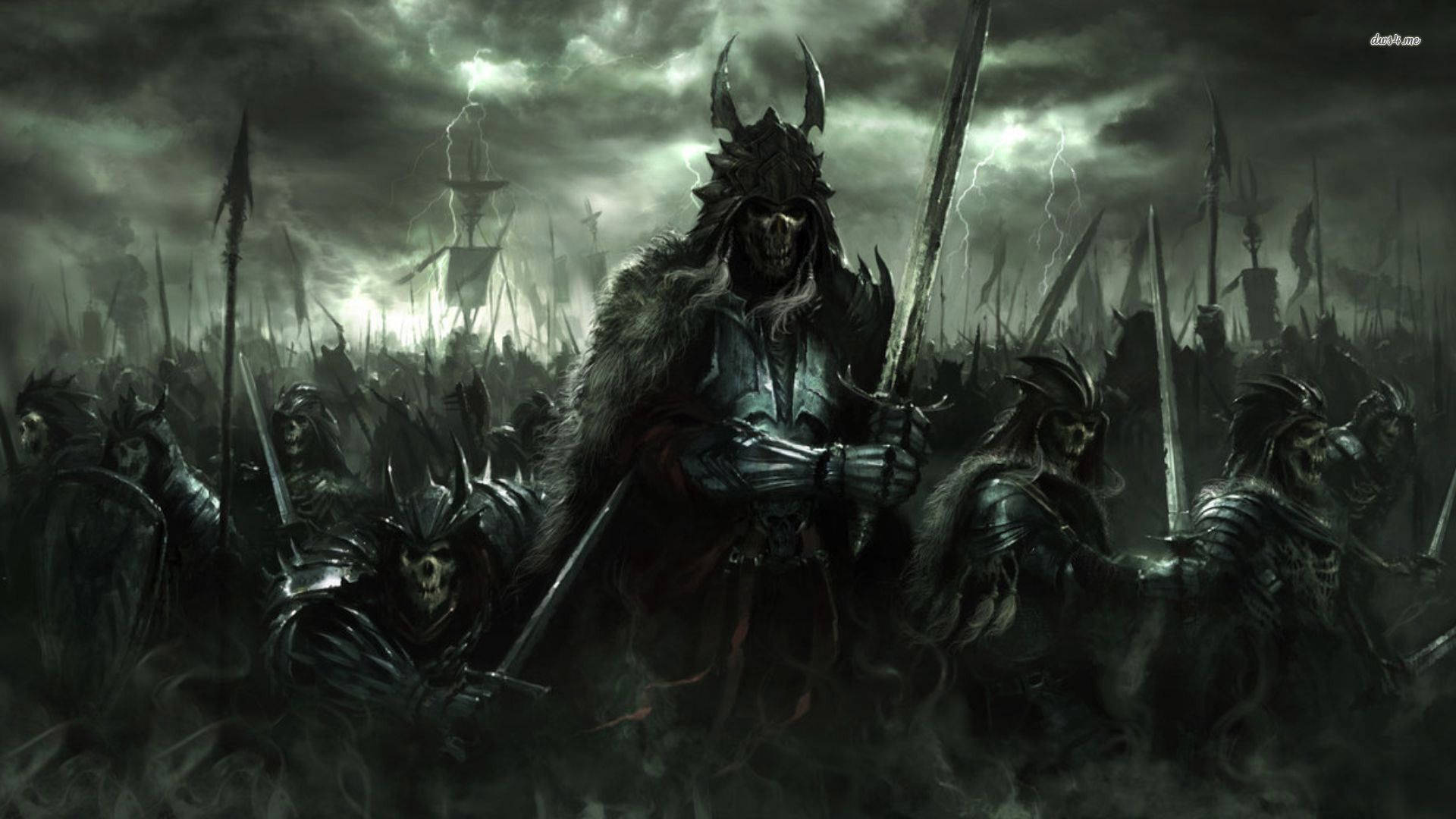 Army of the Dead, skeletal warriors, horned helmets, Full HD Desktop Wallpaper