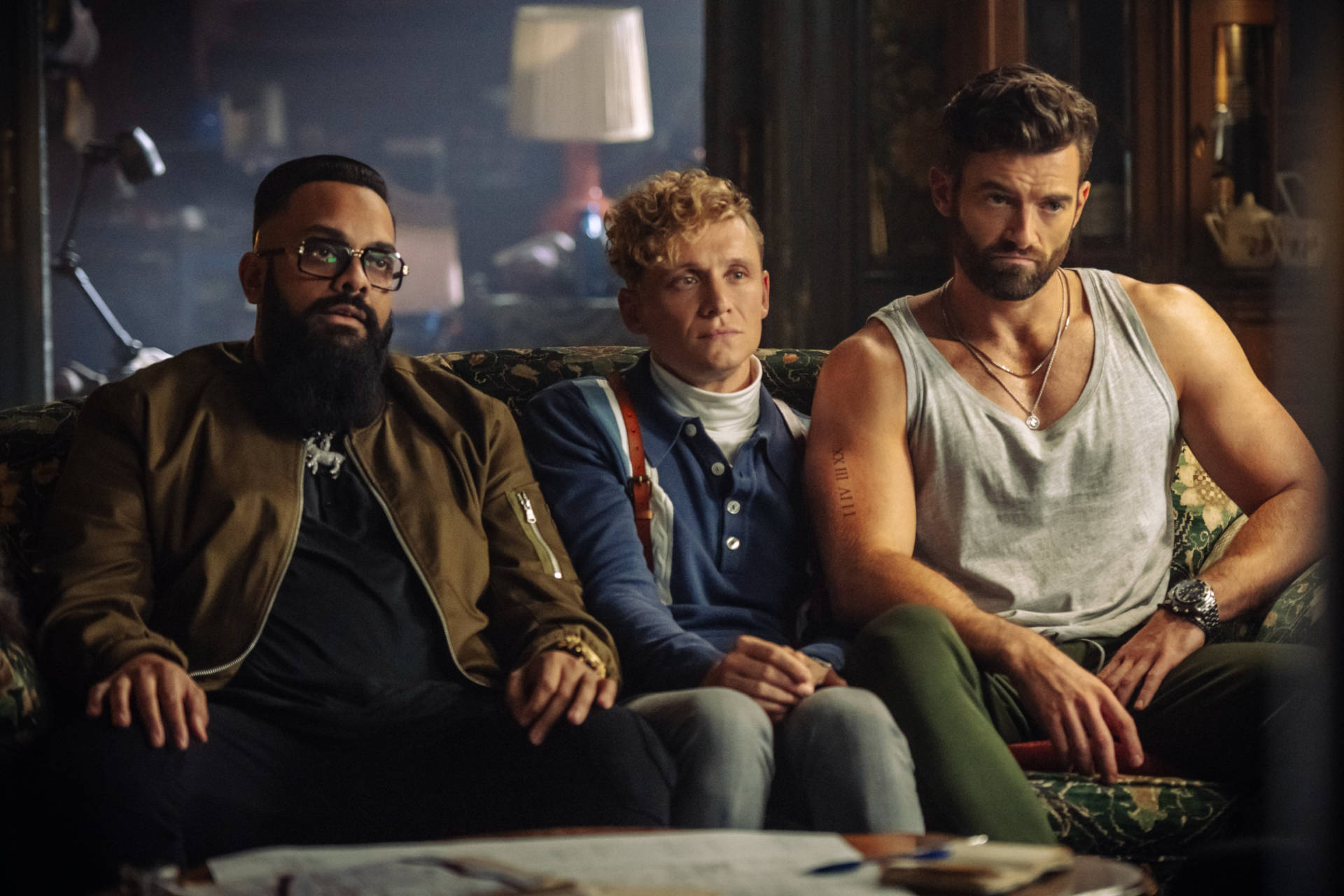 Army of Thieves, cramped on couch, patterned couch, Full HD Desktop Wallpaper
