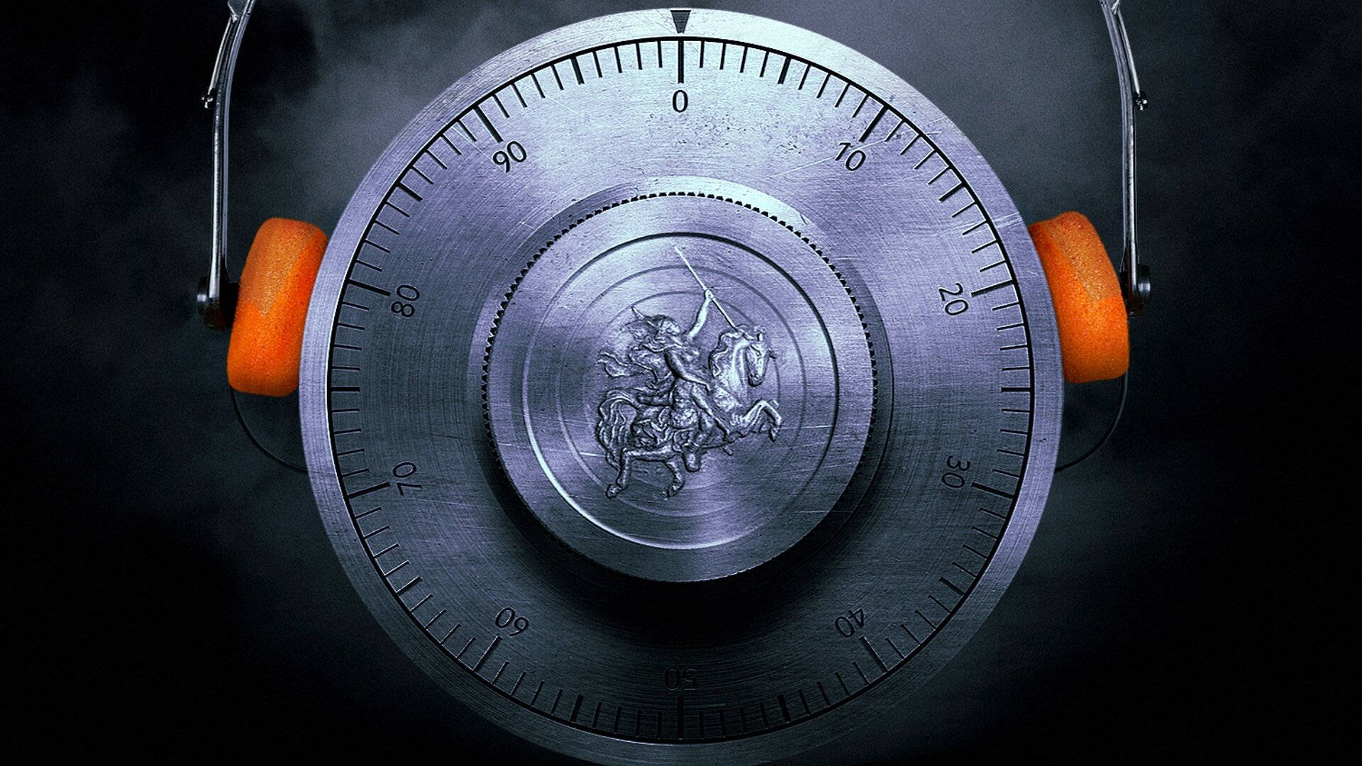 Army of Thieves, round vault lock, knight on horseback emblem, Full HD Desktop Wallpaper