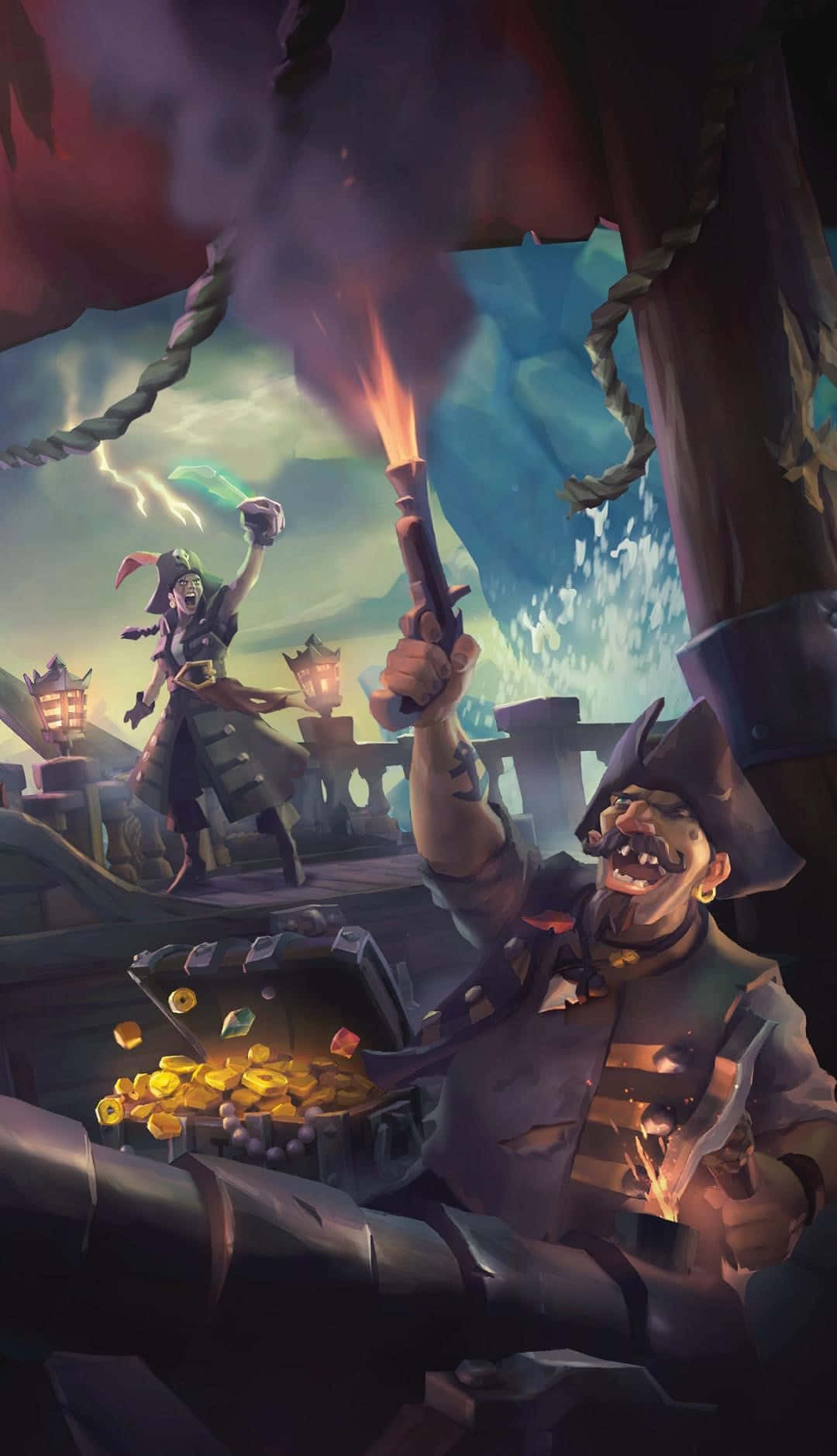 Sea of Thieves, pirate, stormy ship deck, HD Phone Wallpaper