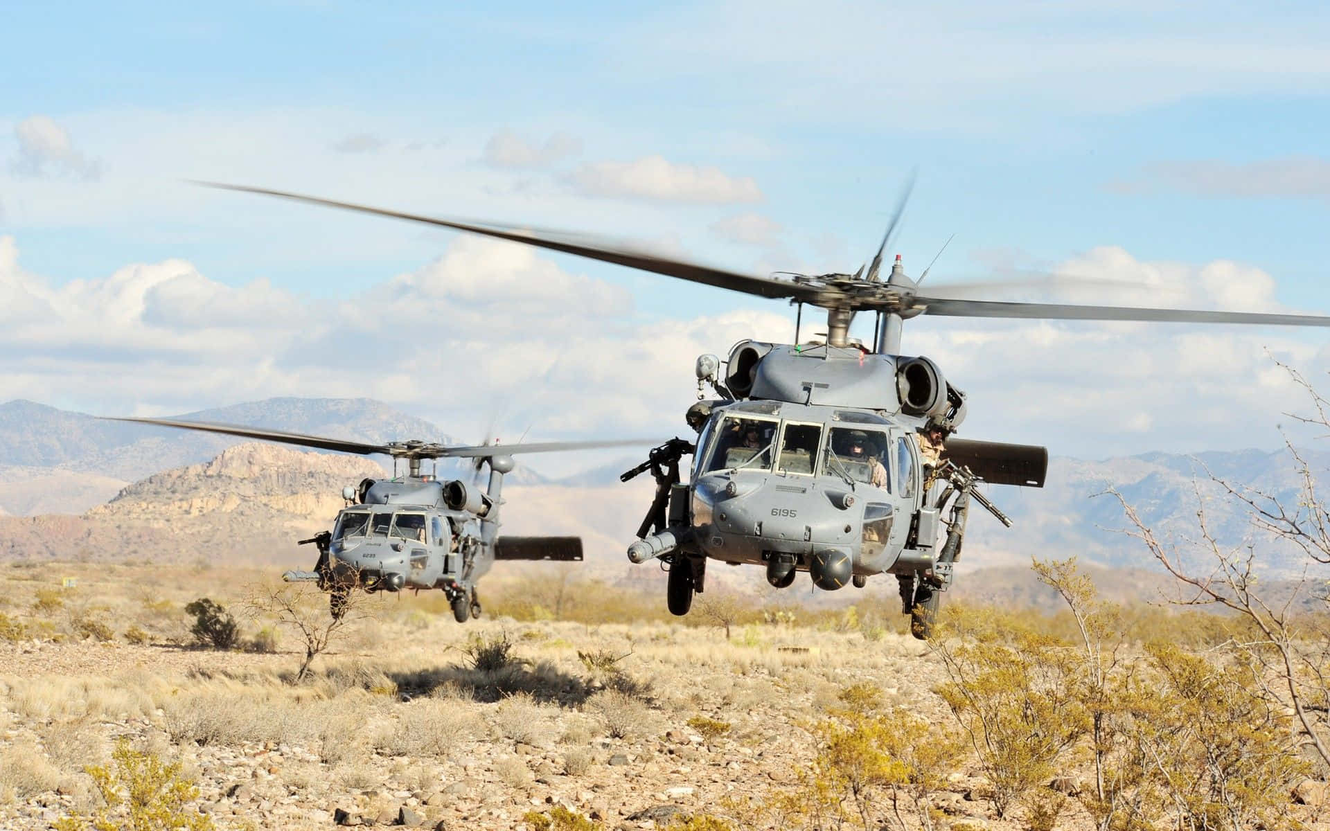 military helicopters, dry desert landscape, rocky hills, Full HD Desktop Wallpaper