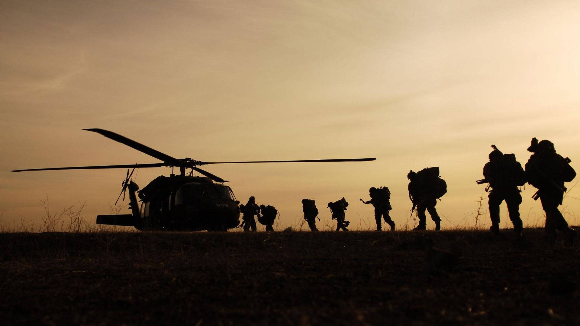 Army, helicopter, sunset, Full HD Desktop Wallpaper
