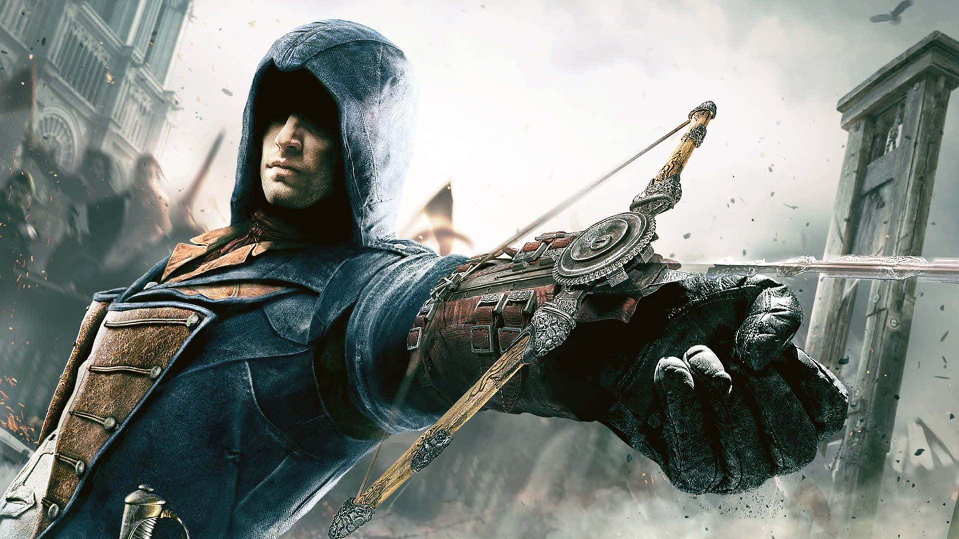 Arno Dorian, crossbow, chaotic urban battle, Full HD Desktop Wallpaper