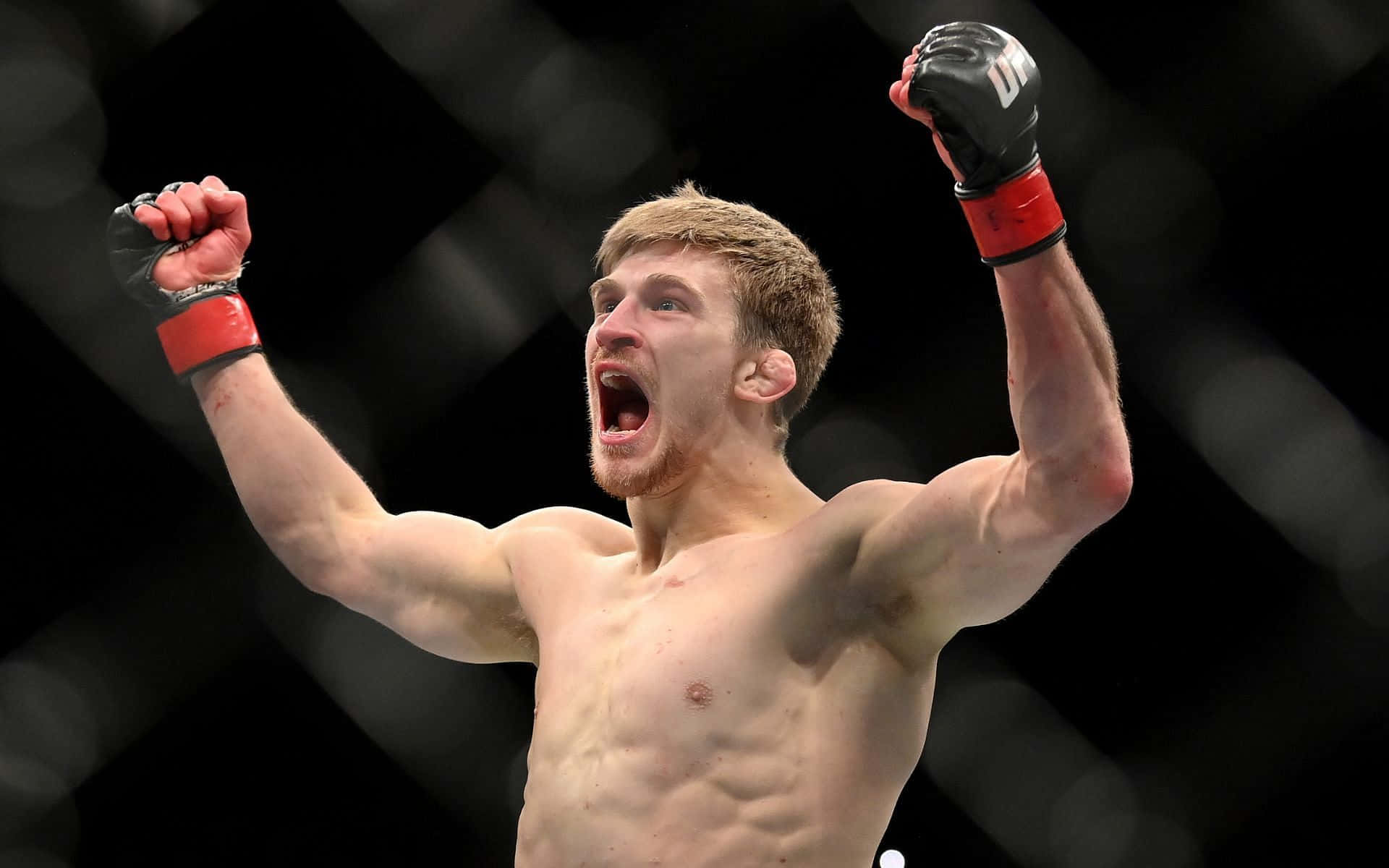 Arnold Allen, red gloves, dimly lit octagon, Full HD Desktop Wallpaper