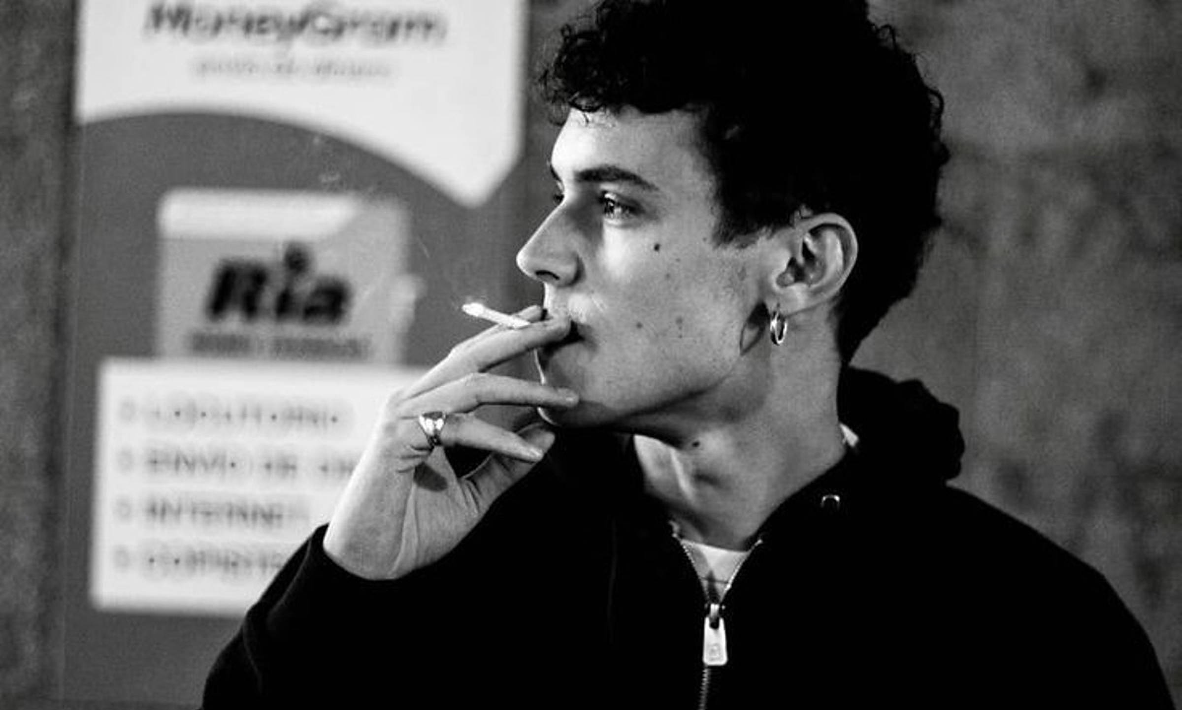 Aron Piper, cigarette, black and white, Full HD Desktop Wallpaper