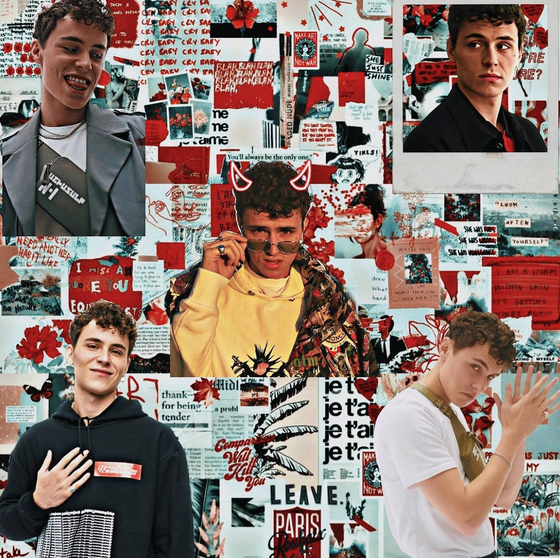 Aron Piper, collage, red floral patterns, Full HD Desktop Wallpaper