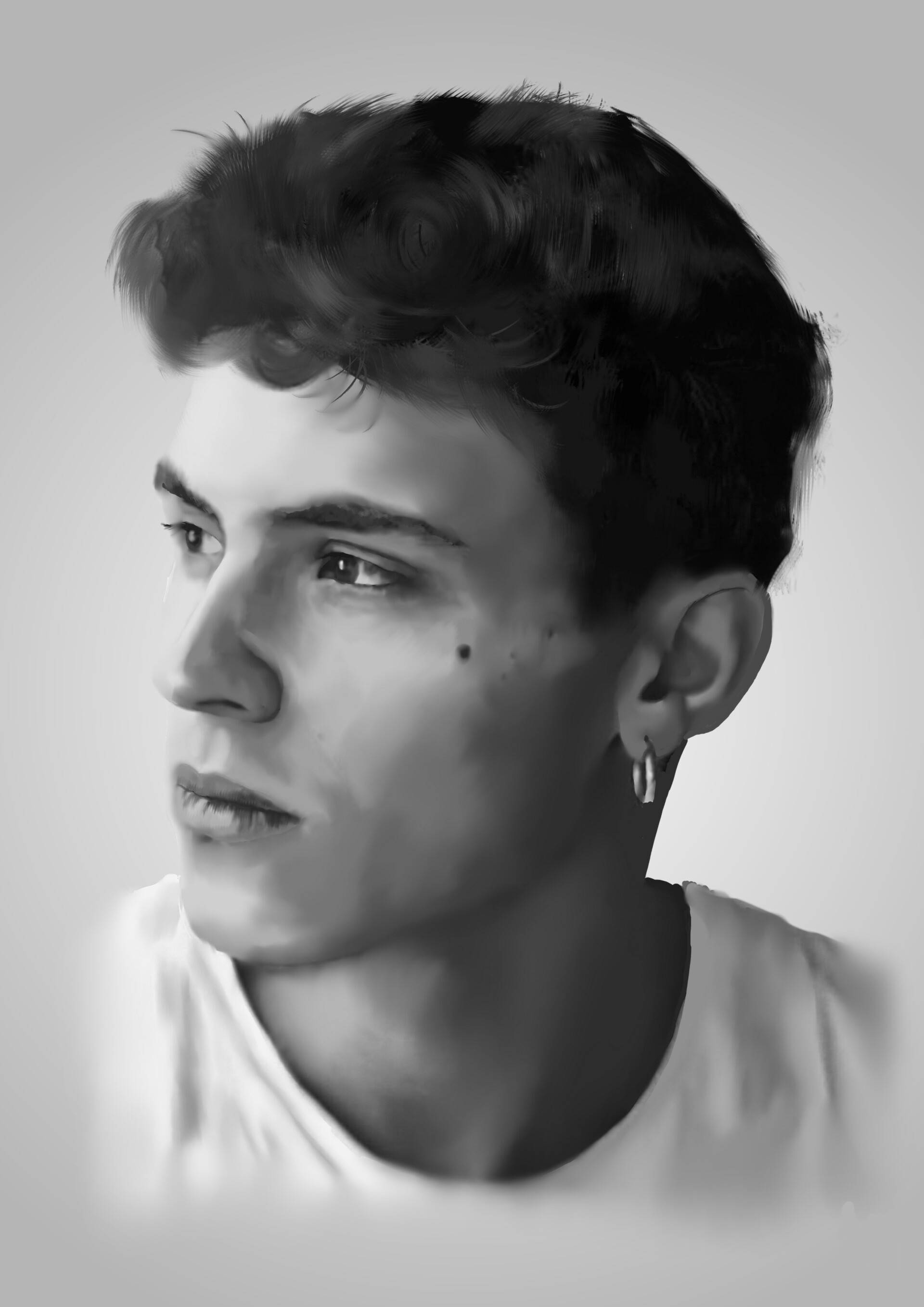 Aron Piper, black and white portrait, young man, 2K Phone Wallpaper