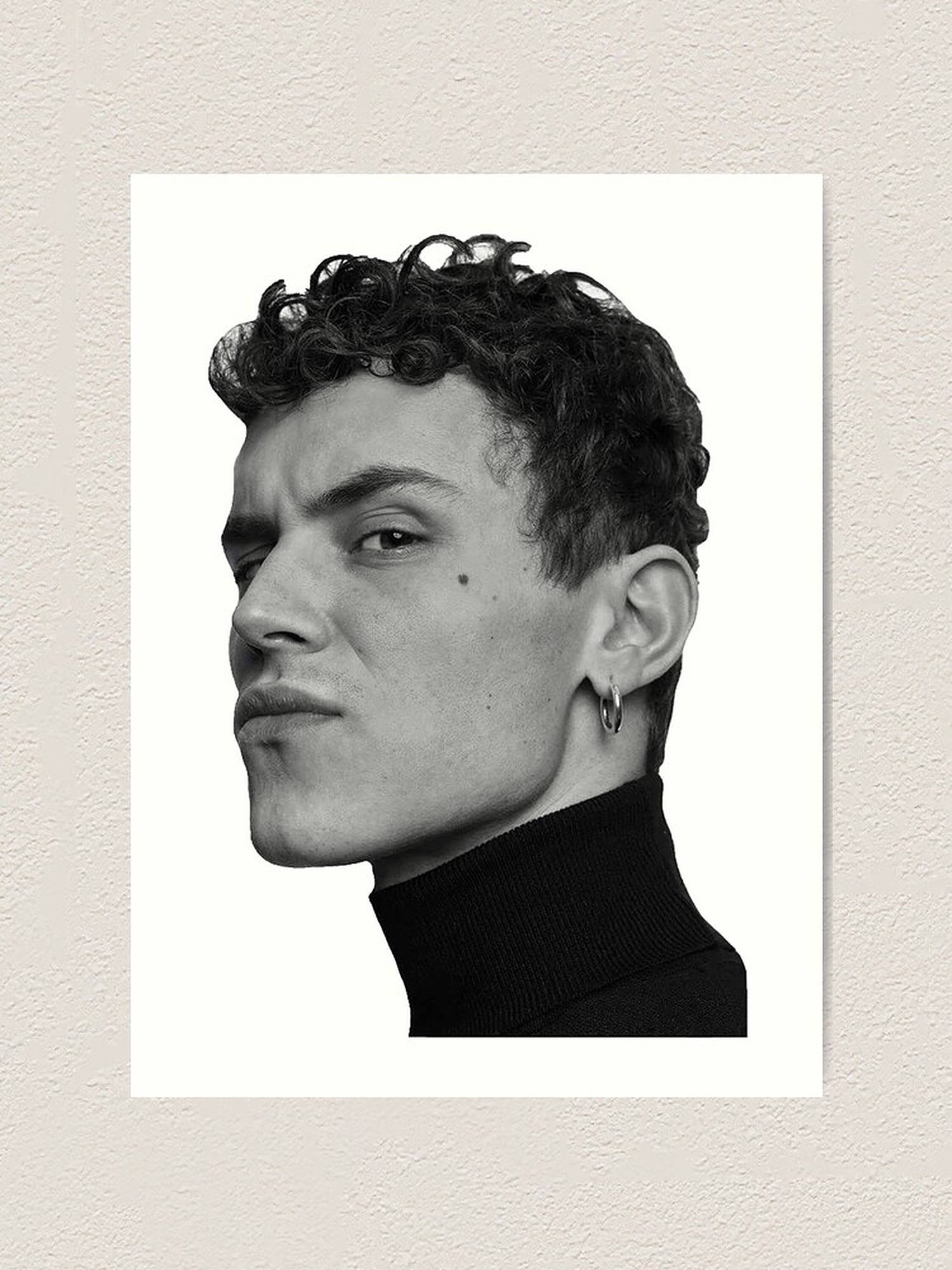 Aron Piper, black and white portrait, curly hair, Full HD Phone Wallpaper