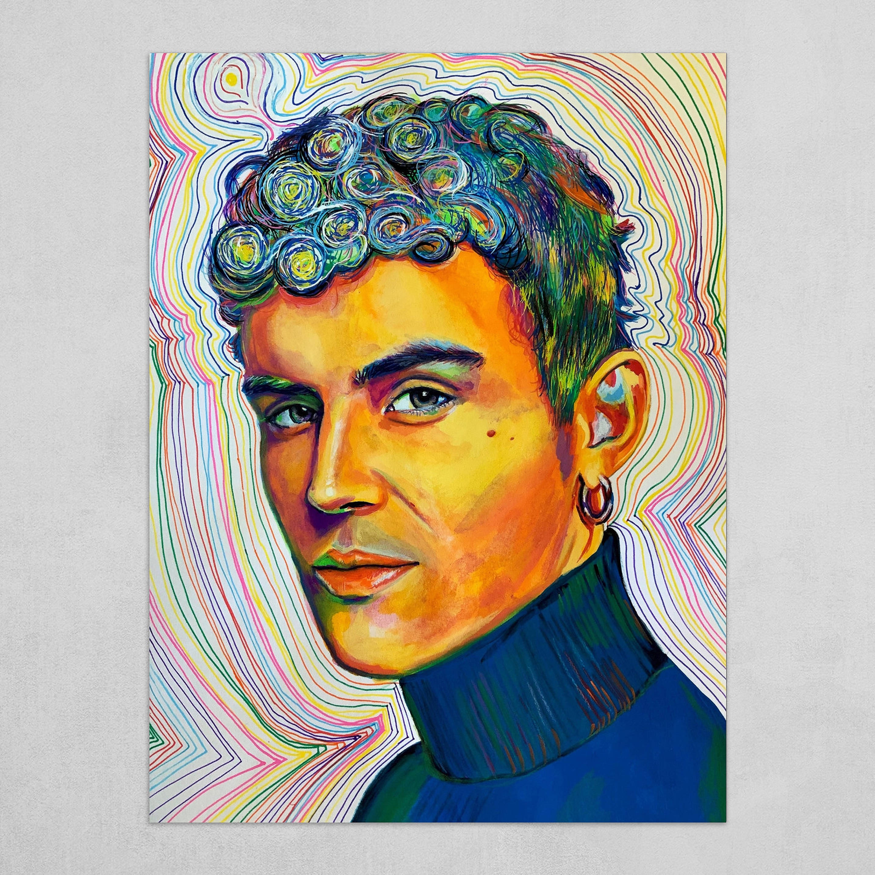 Aron Piper, psychedelic art, curly hair, 2K Desktop Wallpaper