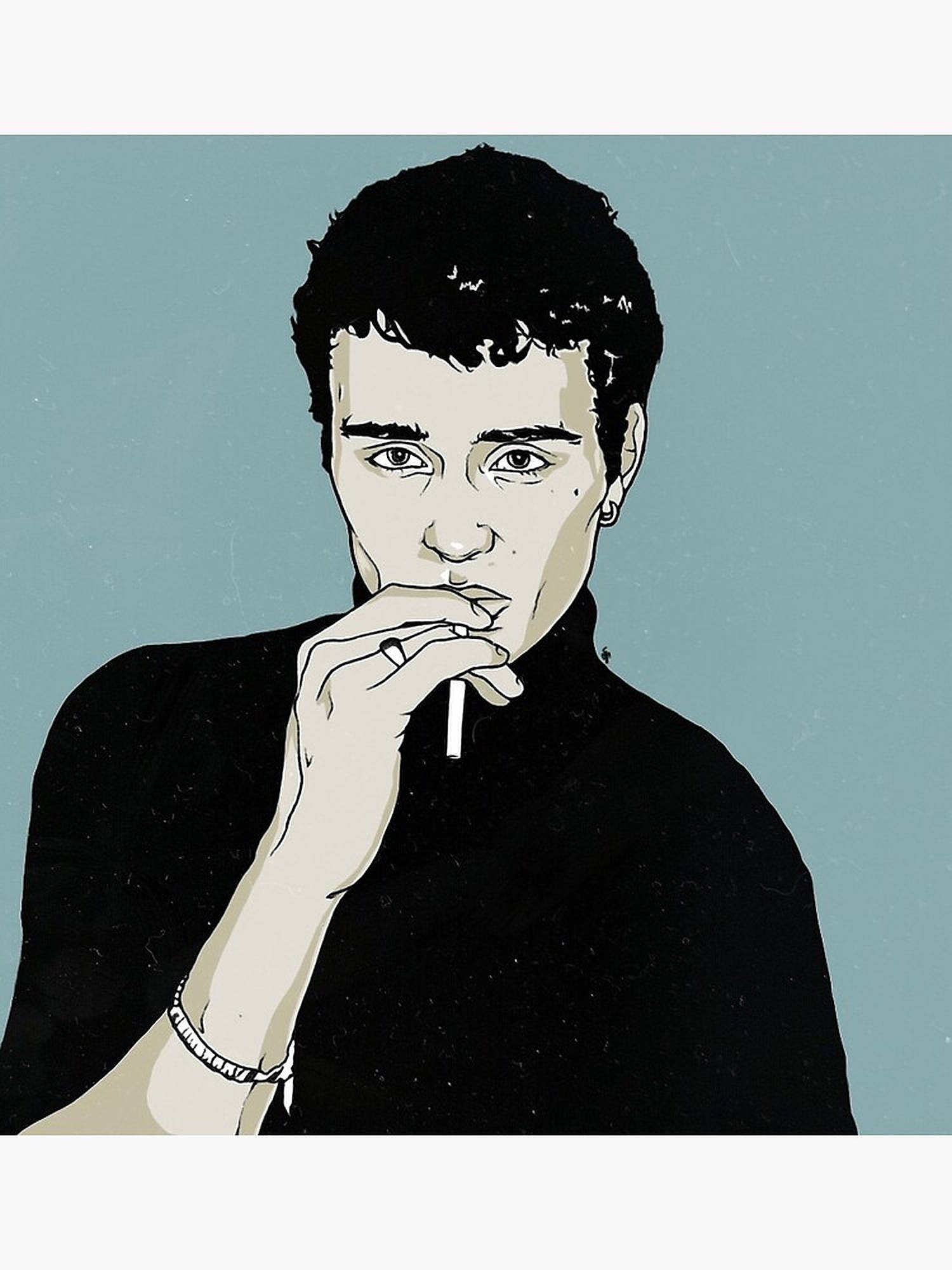 Aron Piper, cigarette, muted teal background, Full HD Phone Wallpaper