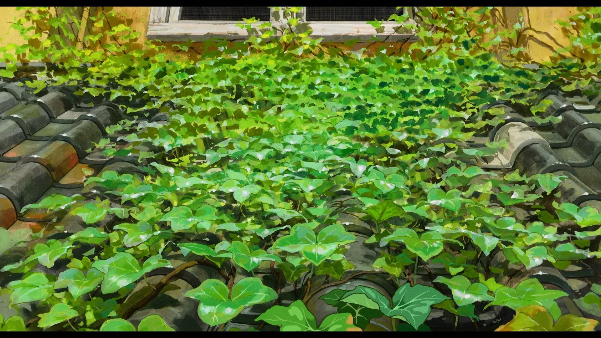 Arrietty, green ivy, weathered tiled roof, Full HD Desktop Wallpaper