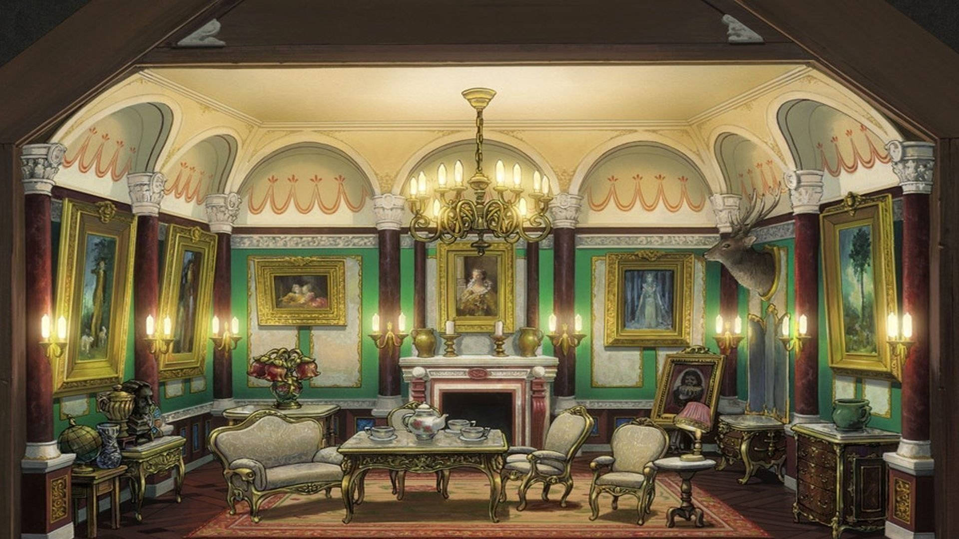 Arrietty, Victorian-era drawing room, gilded furniture, Full HD Desktop Wallpaper