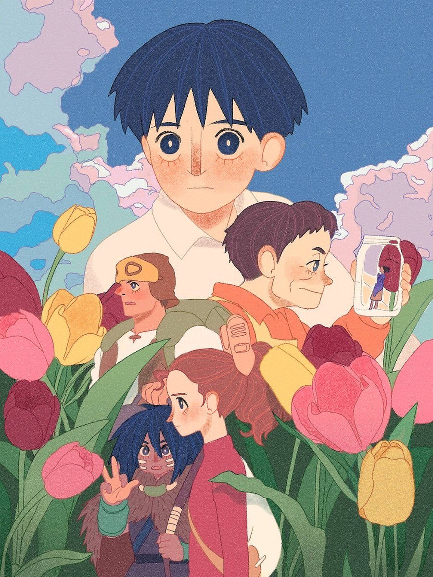 Arrietty, anime characters, pink and yellow tulips, Full HD Phone Wallpaper