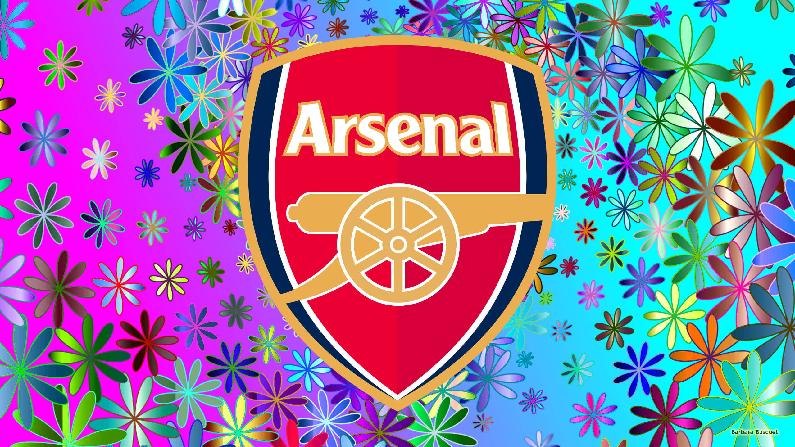 Arsenal, football club crest, vibrant background, 2K Desktop Wallpaper
