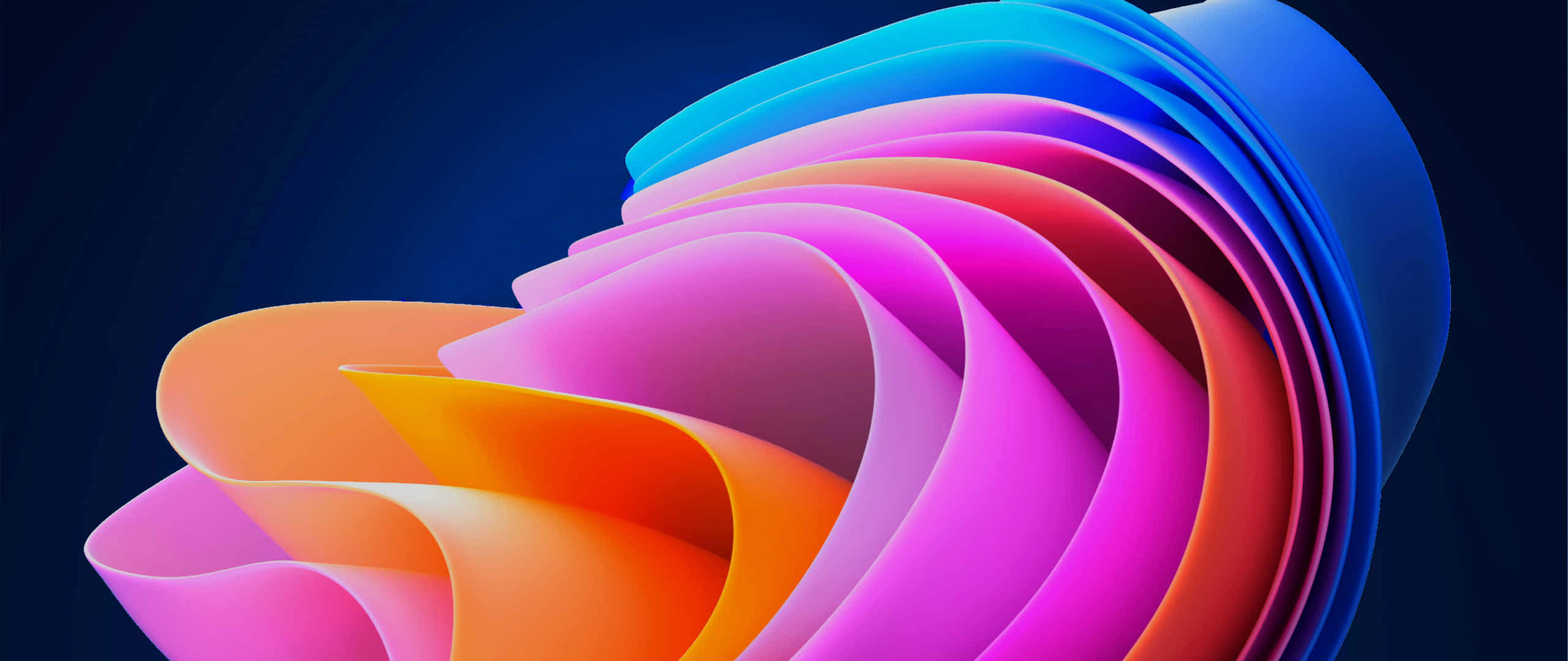 Colorful Abstract Design, vibrant swirling ribbons of color, deep blue background, 2K Desktop Wallpaper