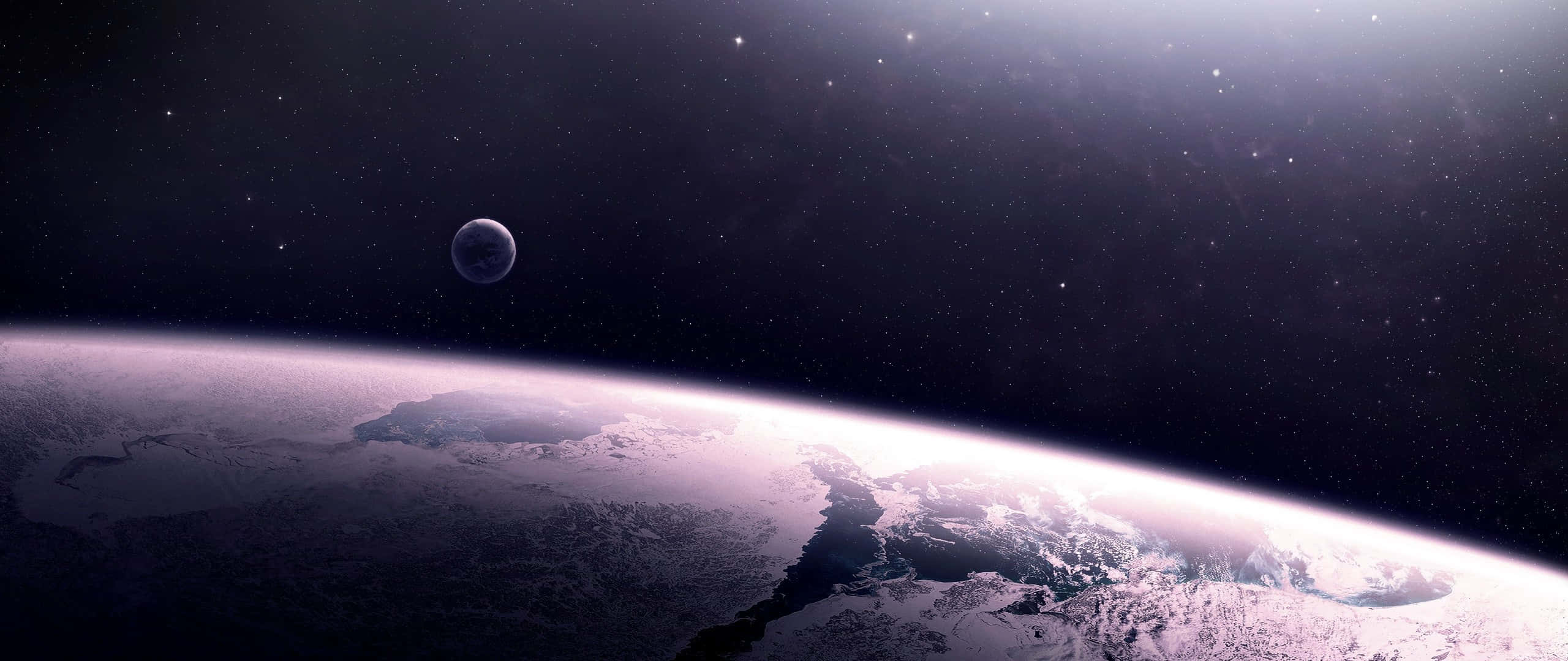 2560x1080, snow-covered planet, curved horizon, 2K Desktop Wallpaper