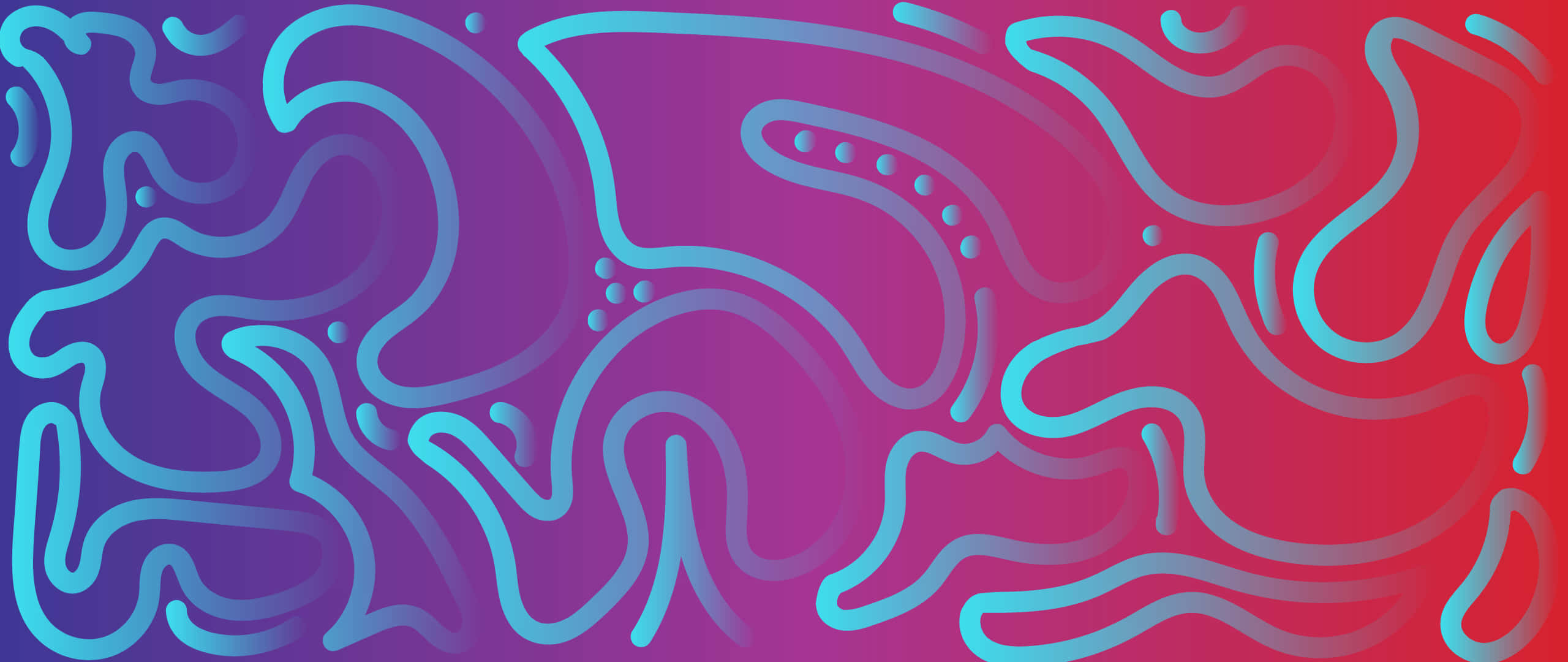 Blue Swirl, glowing cyan lines, gradient purple to red background, 2K Desktop Wallpaper