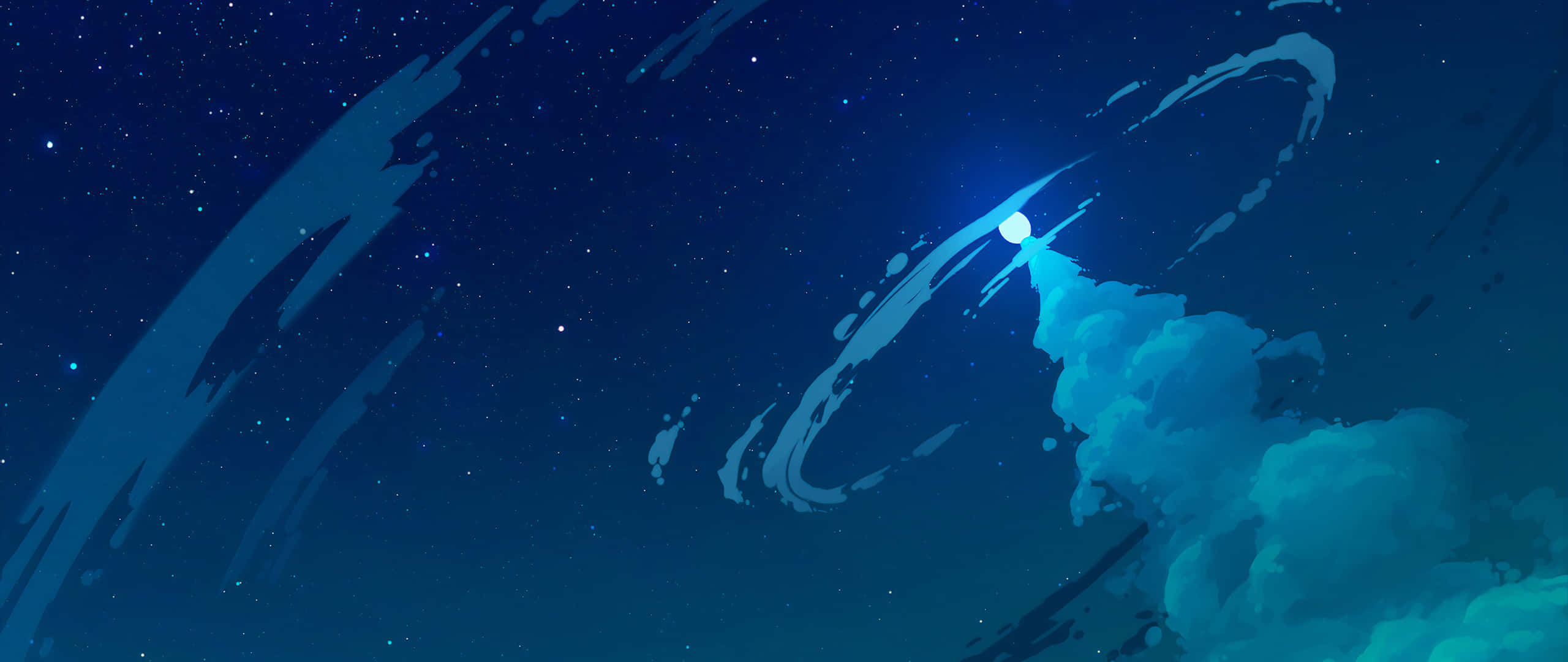 Neon Colored Digital Waveform, glowing moon, swirling teal clouds, 2K Desktop Wallpaper