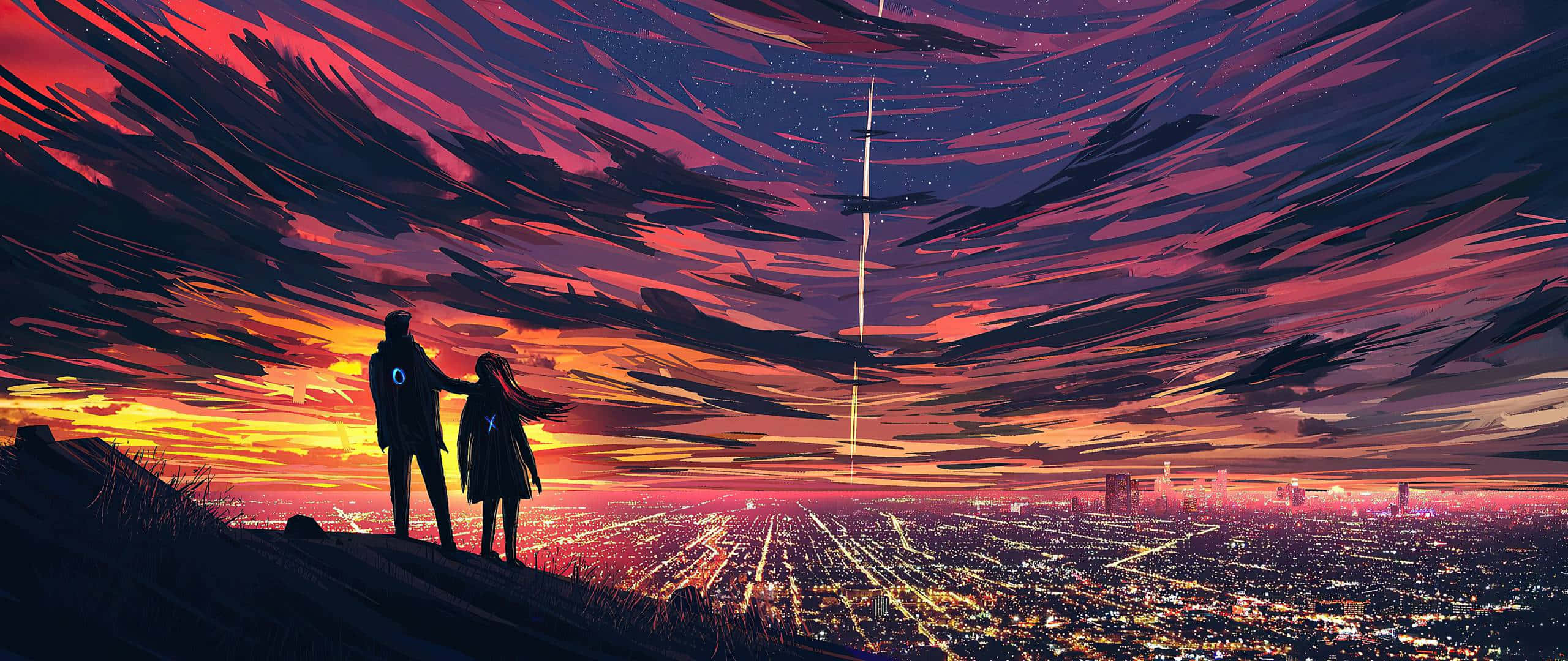 twilight, glowing streak, fiery sky, 2K Desktop Wallpaper
