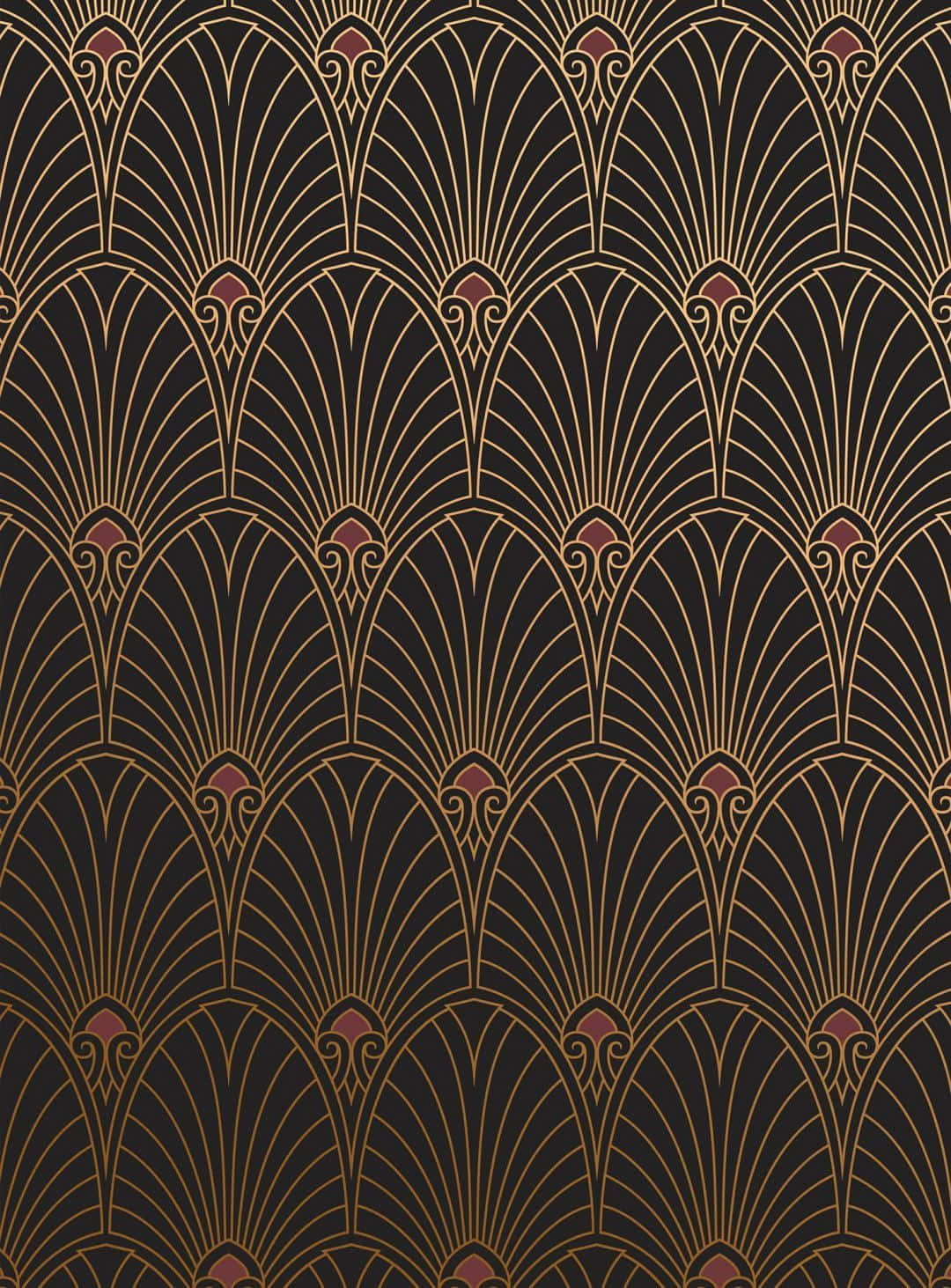 art deco computer, gold fan motifs, deep black background, HD Phone Wallpaper
