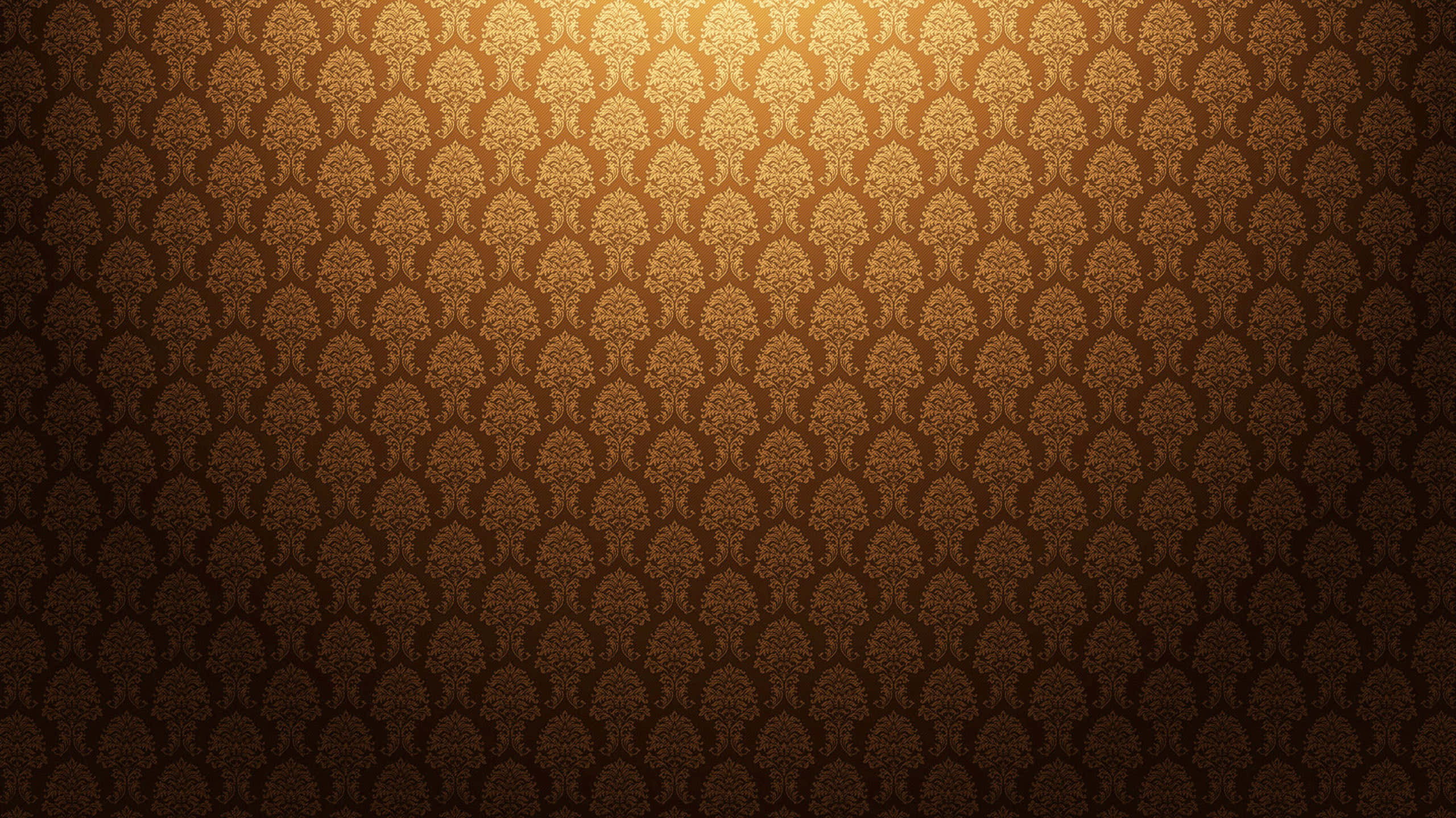 Art Deco Computer, golden damask pattern, dark brown gradient background, 2K Desktop Wallpaper