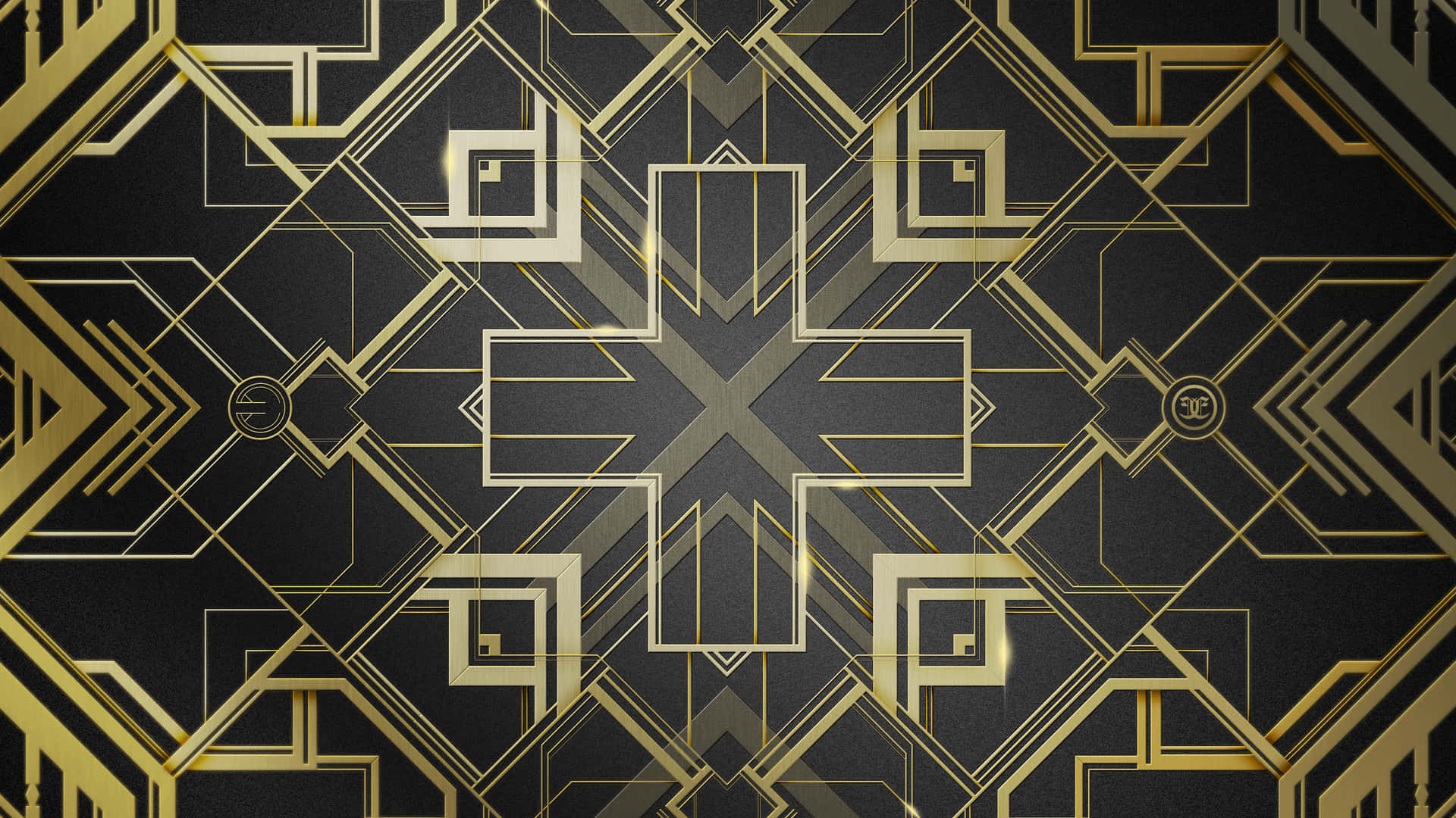 Art Deco Computer, geometric gold patterns, central cross, Full HD Desktop Wallpaper
