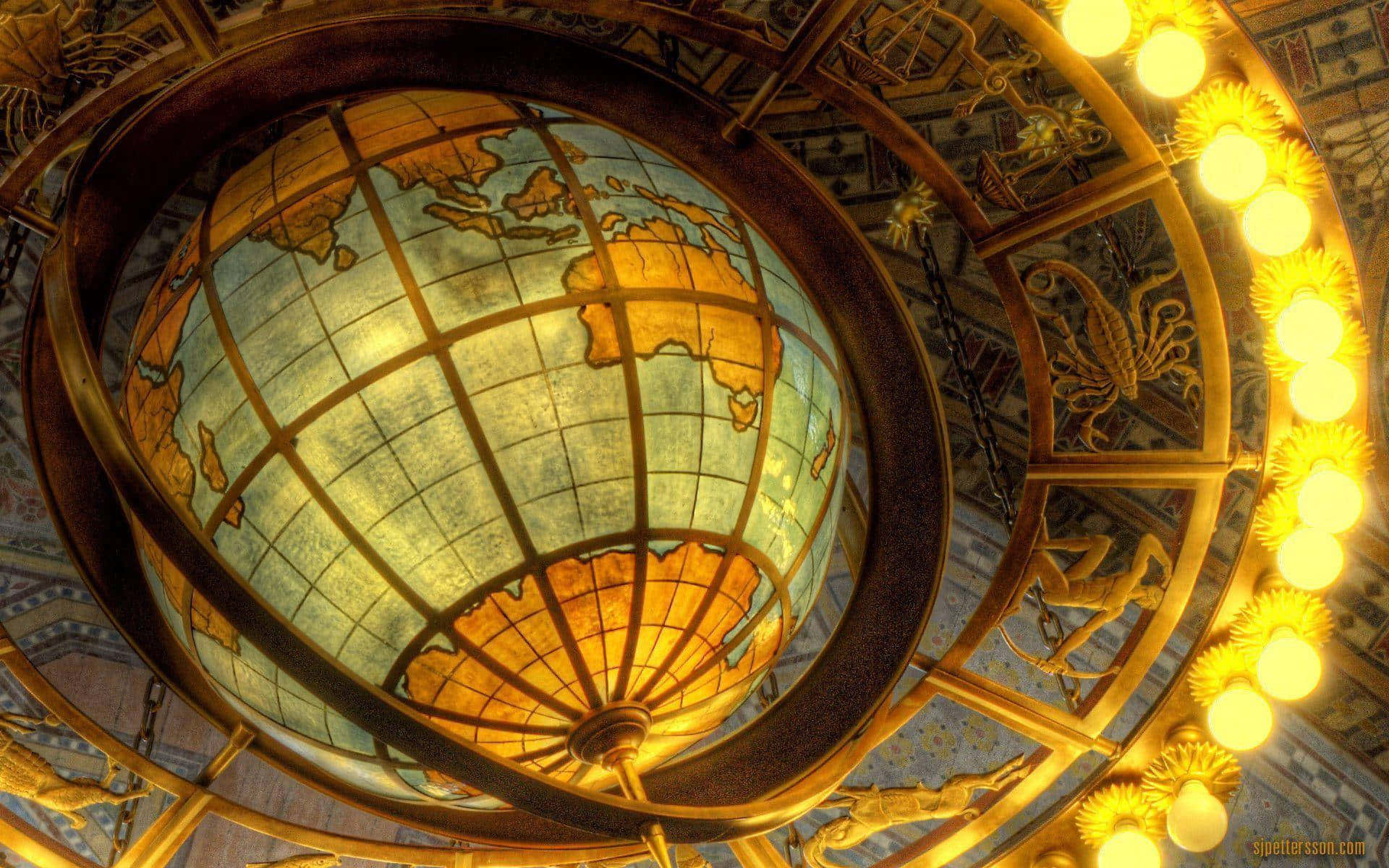 Art Deco Computer, stained glass globe, ornate ceiling, Full HD Desktop Wallpaper