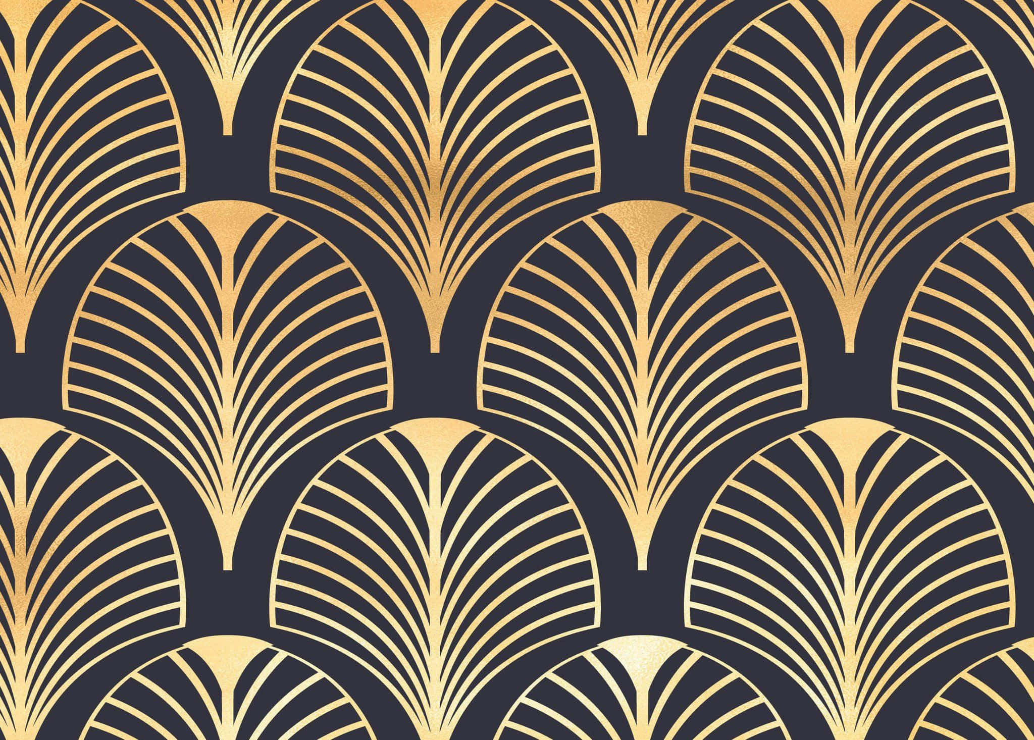 Art Deco, gold fan motifs, deep navy background, Full HD Desktop Wallpaper
