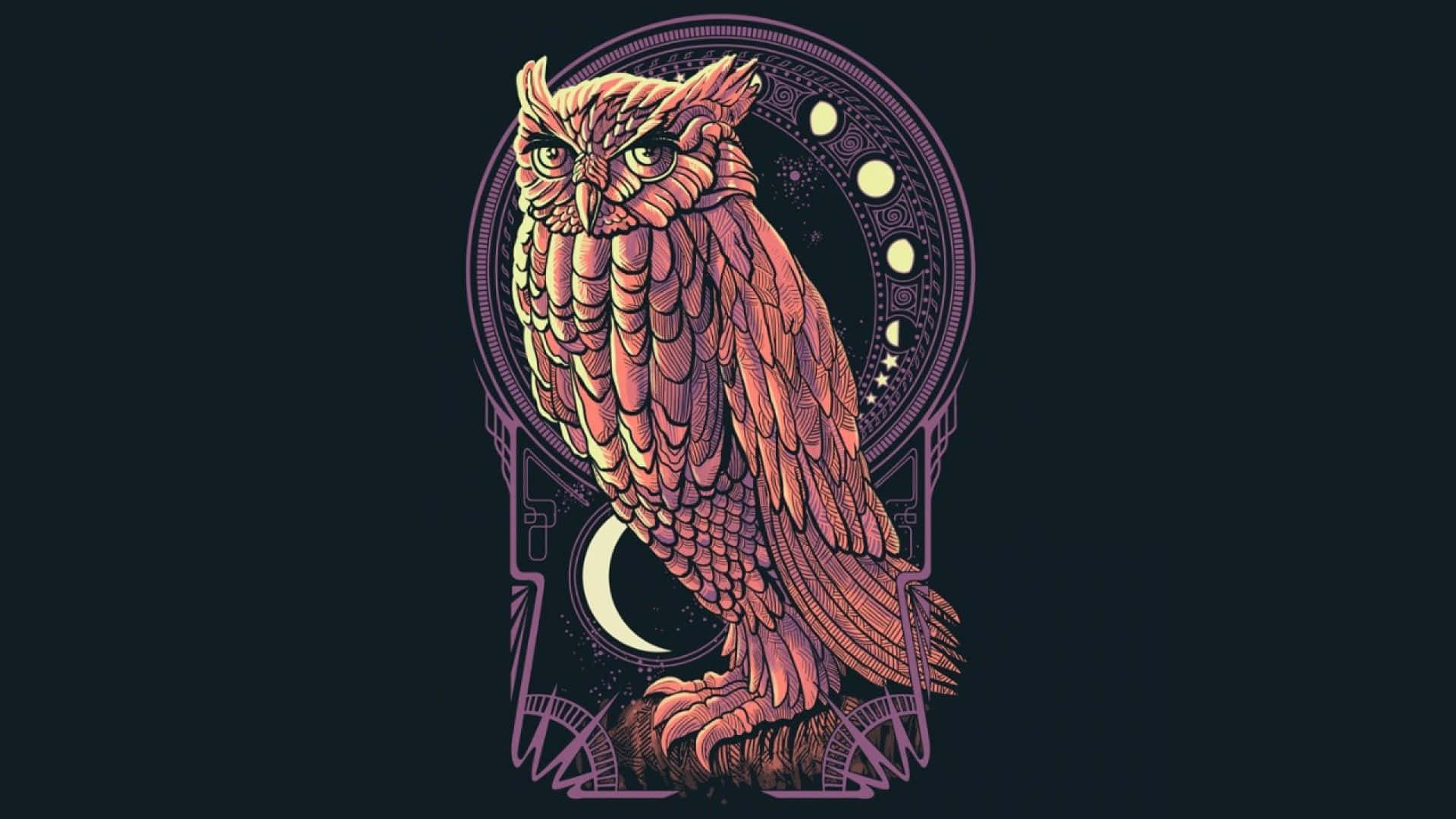 Art Deco Computer, stylized owl, intricate feather patterns, Full HD Desktop Wallpaper