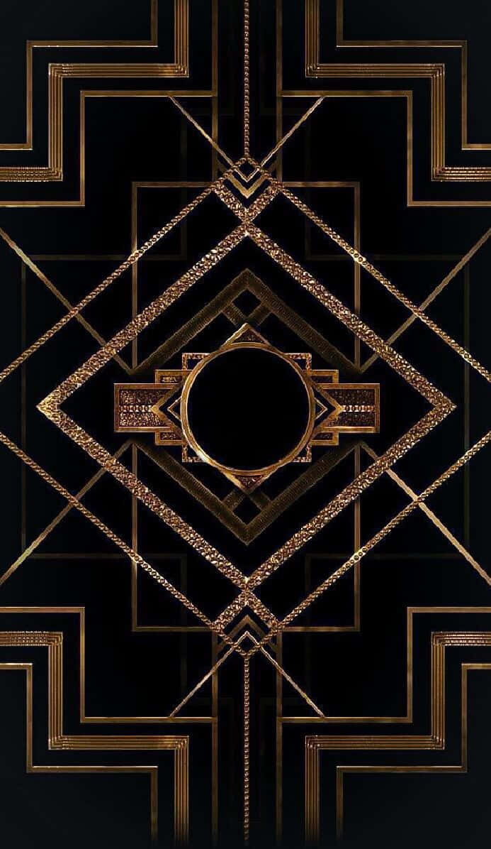 Art Deco iPhone, golden art deco geometric patterns, central circle, SD Phone Wallpaper