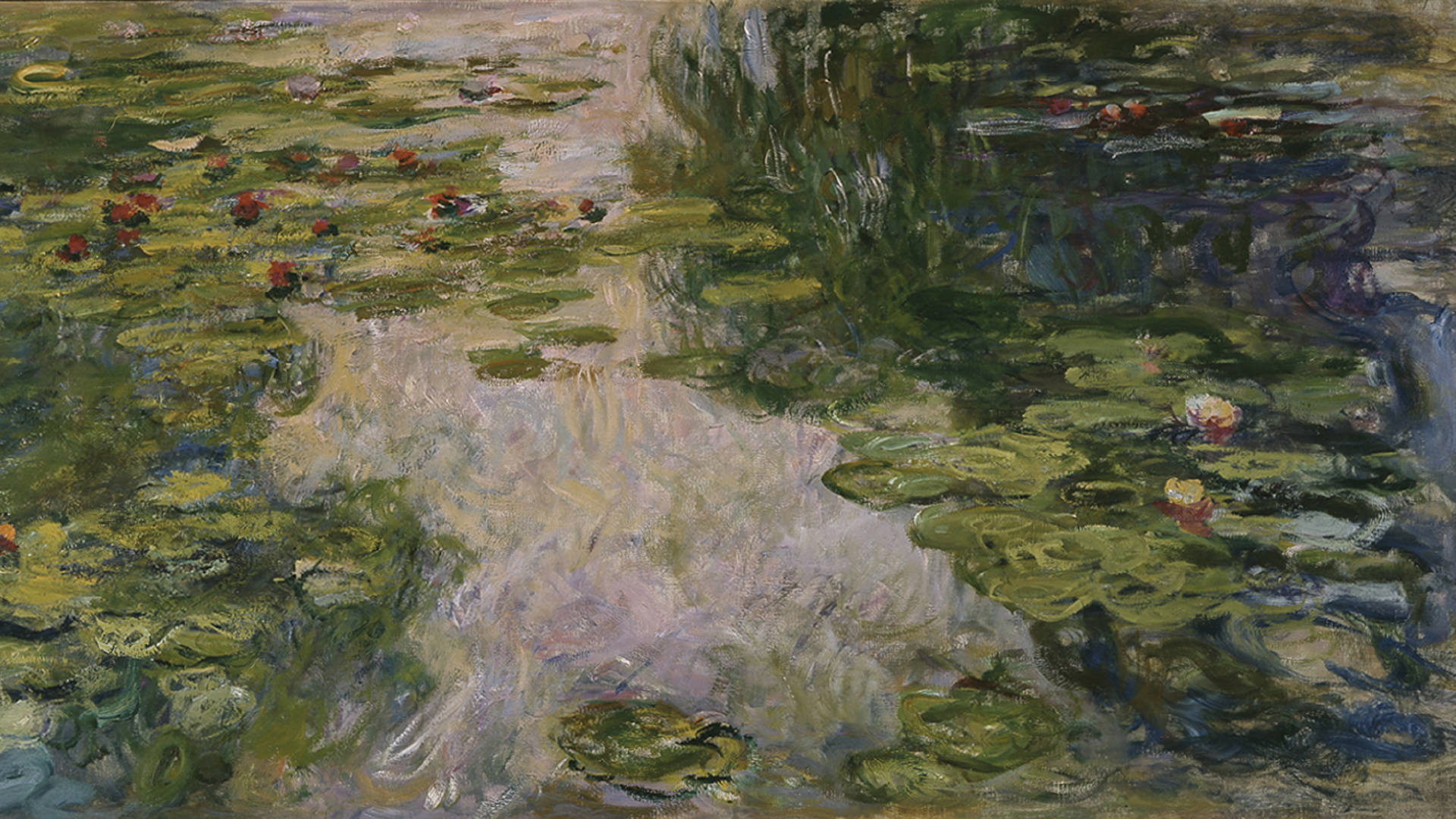 water lilies, impressionist style, vibrant greens, Full HD Desktop Wallpaper