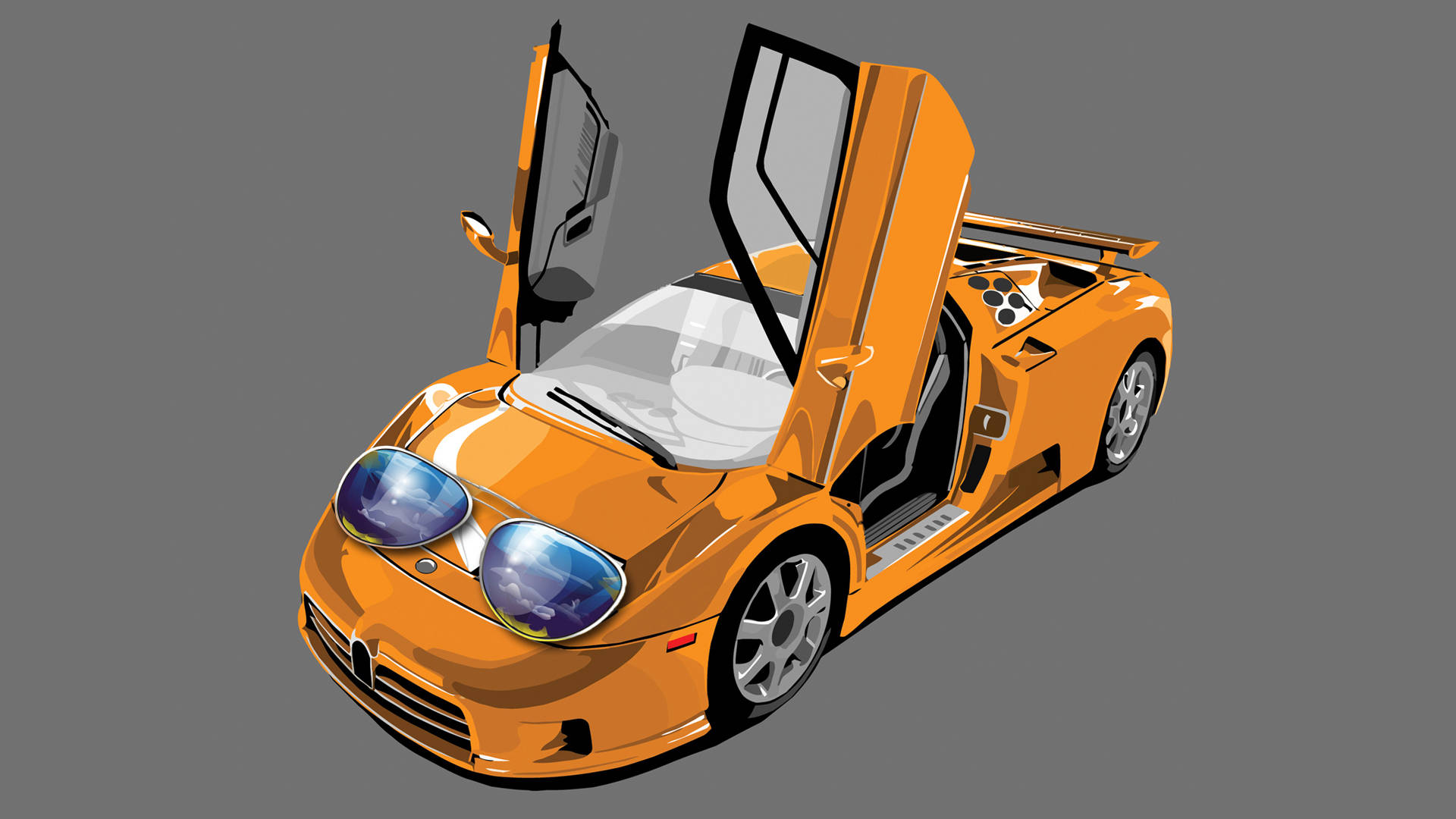 vivid orange, sports car, scissor doors, Full HD Desktop Wallpaper
