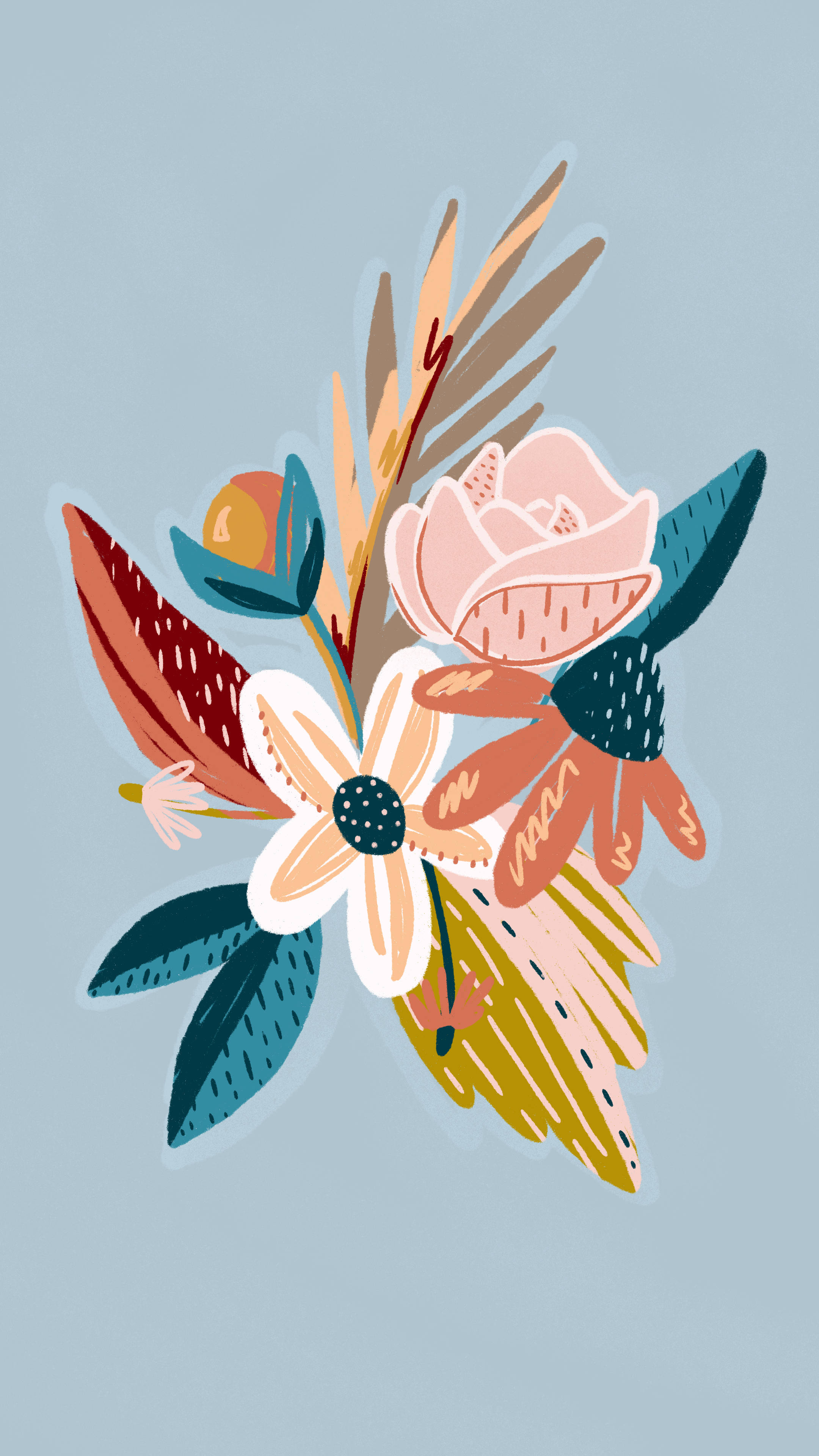 flowers, pink peach, teal leaves, 4K Phone Wallpaper