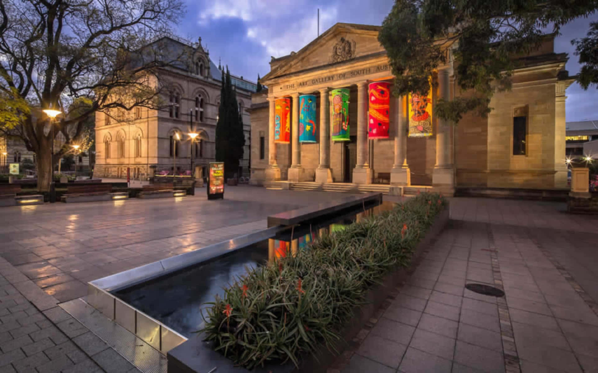Art Gallery Of South Australia, dusk view, neoclassical gallery building, Full HD Desktop Wallpaper